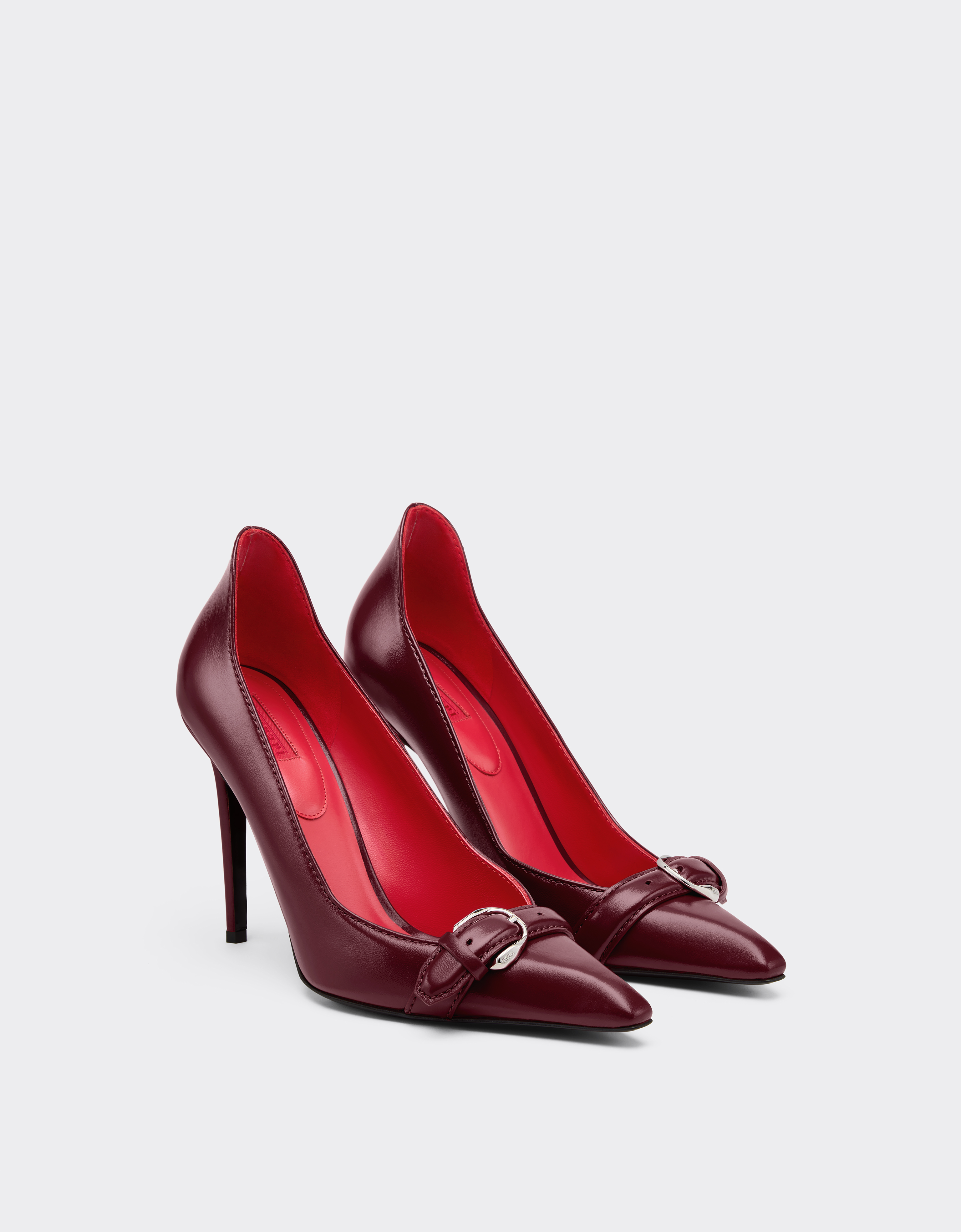 Ferrari Court Shoes In Wet-effect Glossy Leather In Burgundy