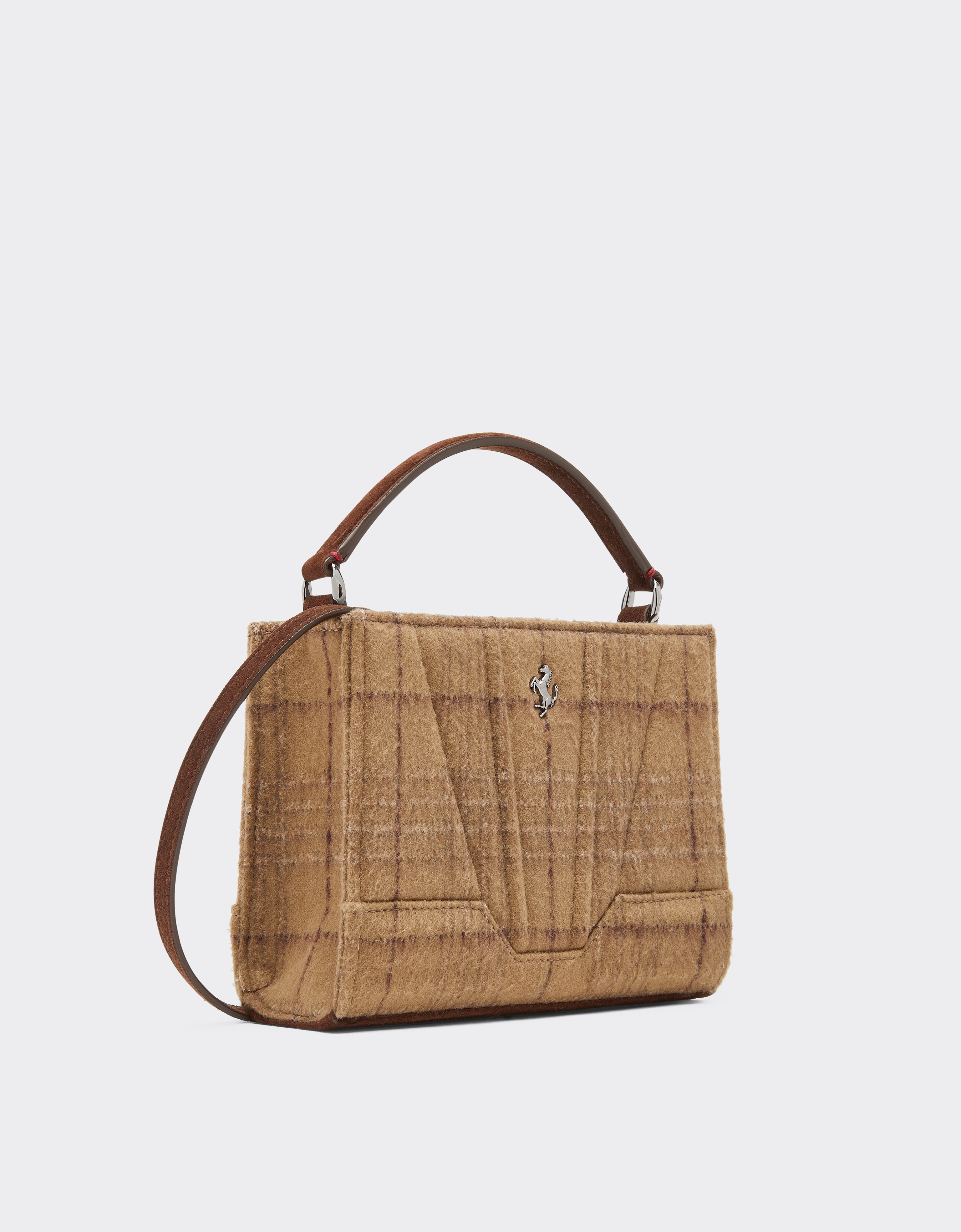  Ferrari Bolso Tote Ferrari Gt Micro En Tartán De Lana Y Piel De Ante - Female Regali Leather Espresso Os 