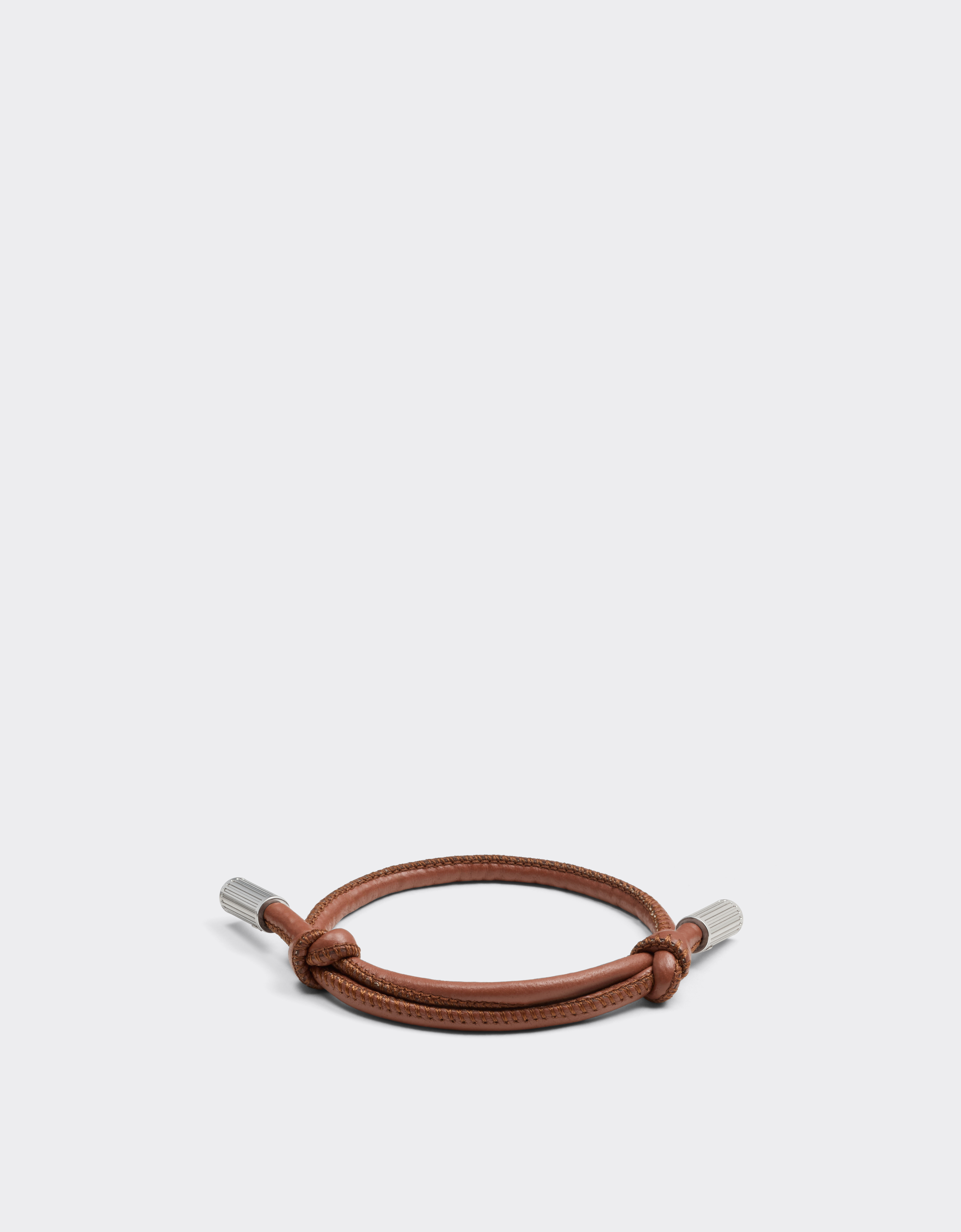 Ferrari Tubular Leather Bracelet With Engraved Prancing Horse In Brown