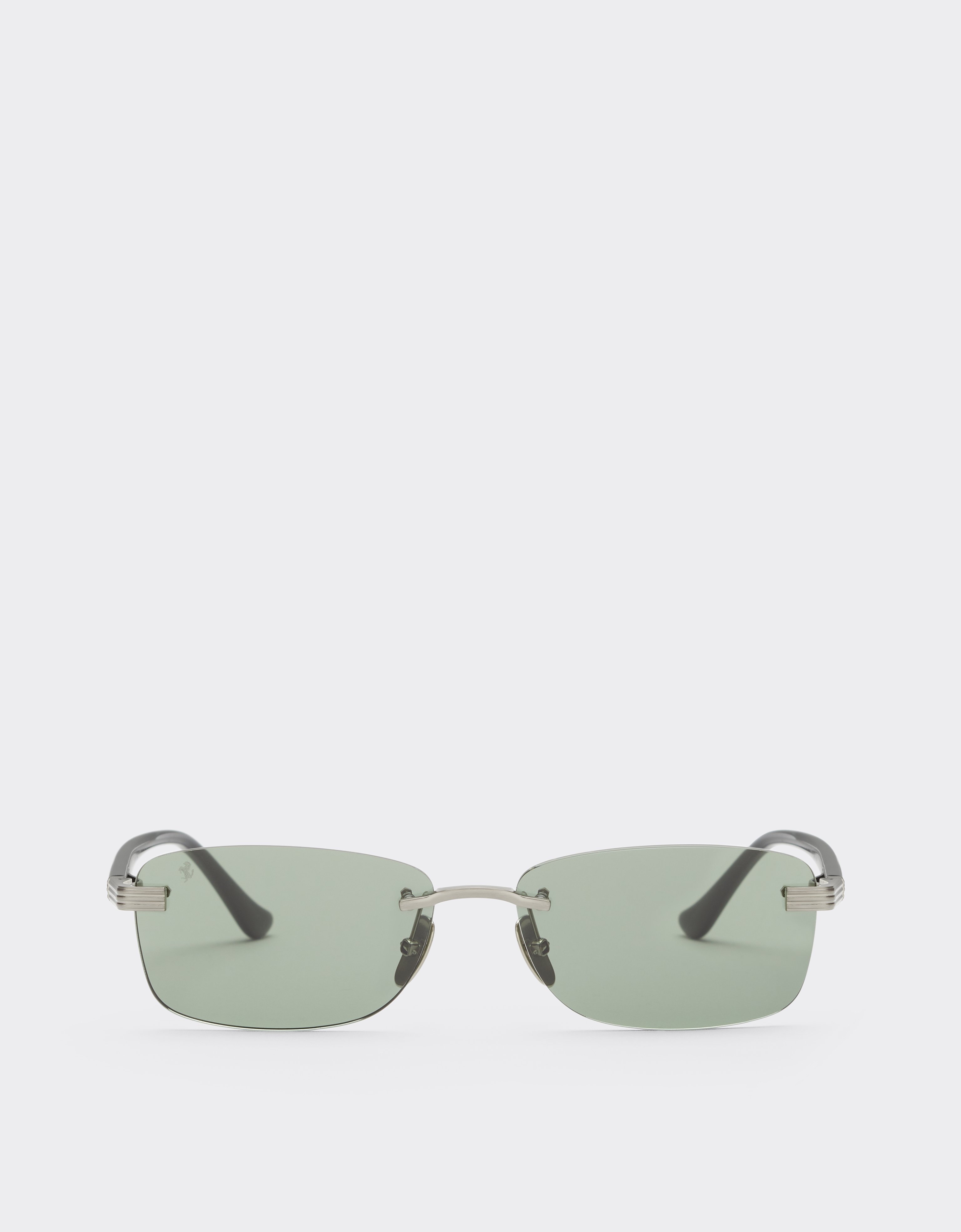 Ferrari Unisex Silver Sunglasses In Brushed Titanium And Acetate With Green Lenses - Sunglasses Os