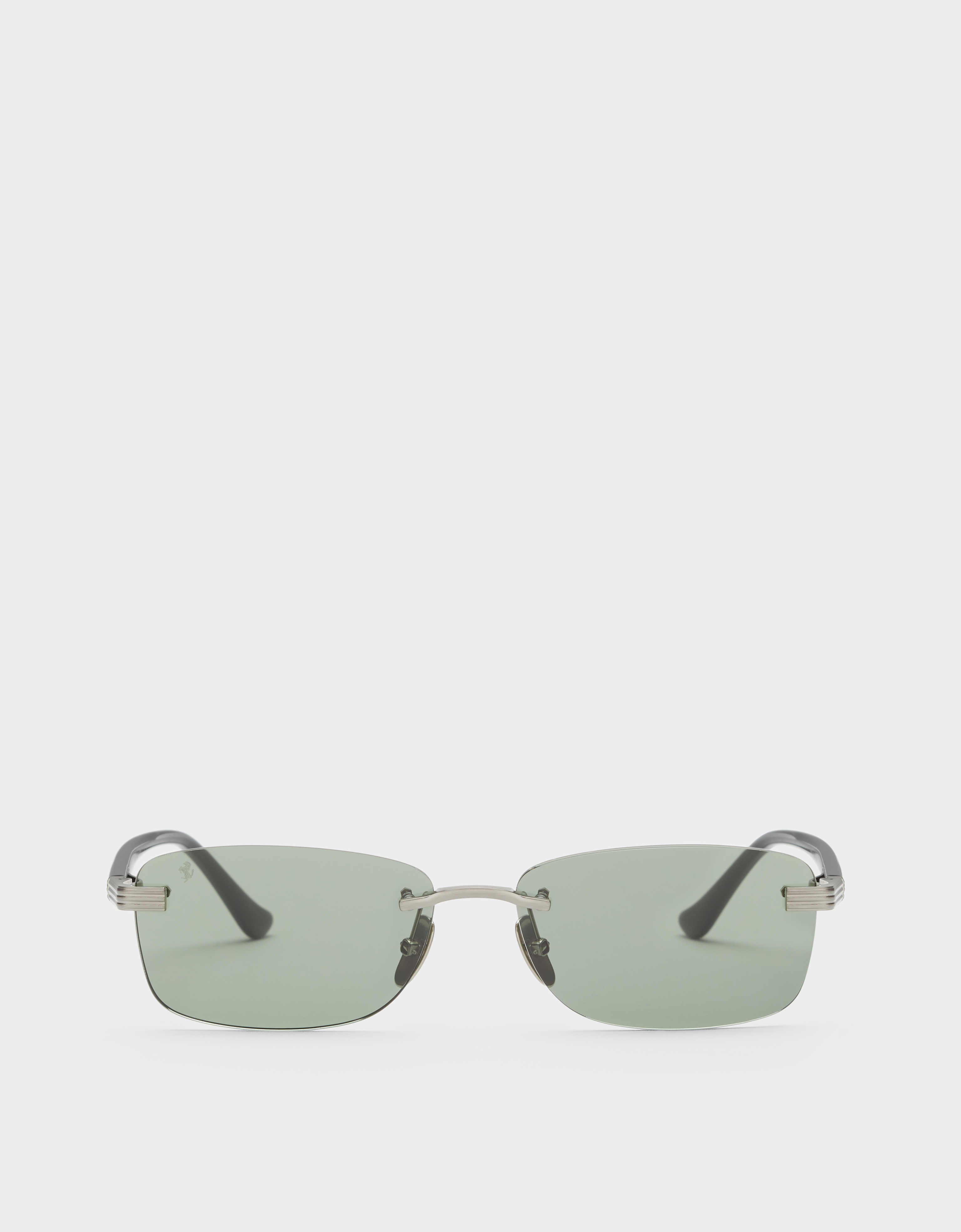 Ferrari Unisex Silver Sunglasses In Brushed Titanium And Acetate With Green Lenses - Sunglasses Os