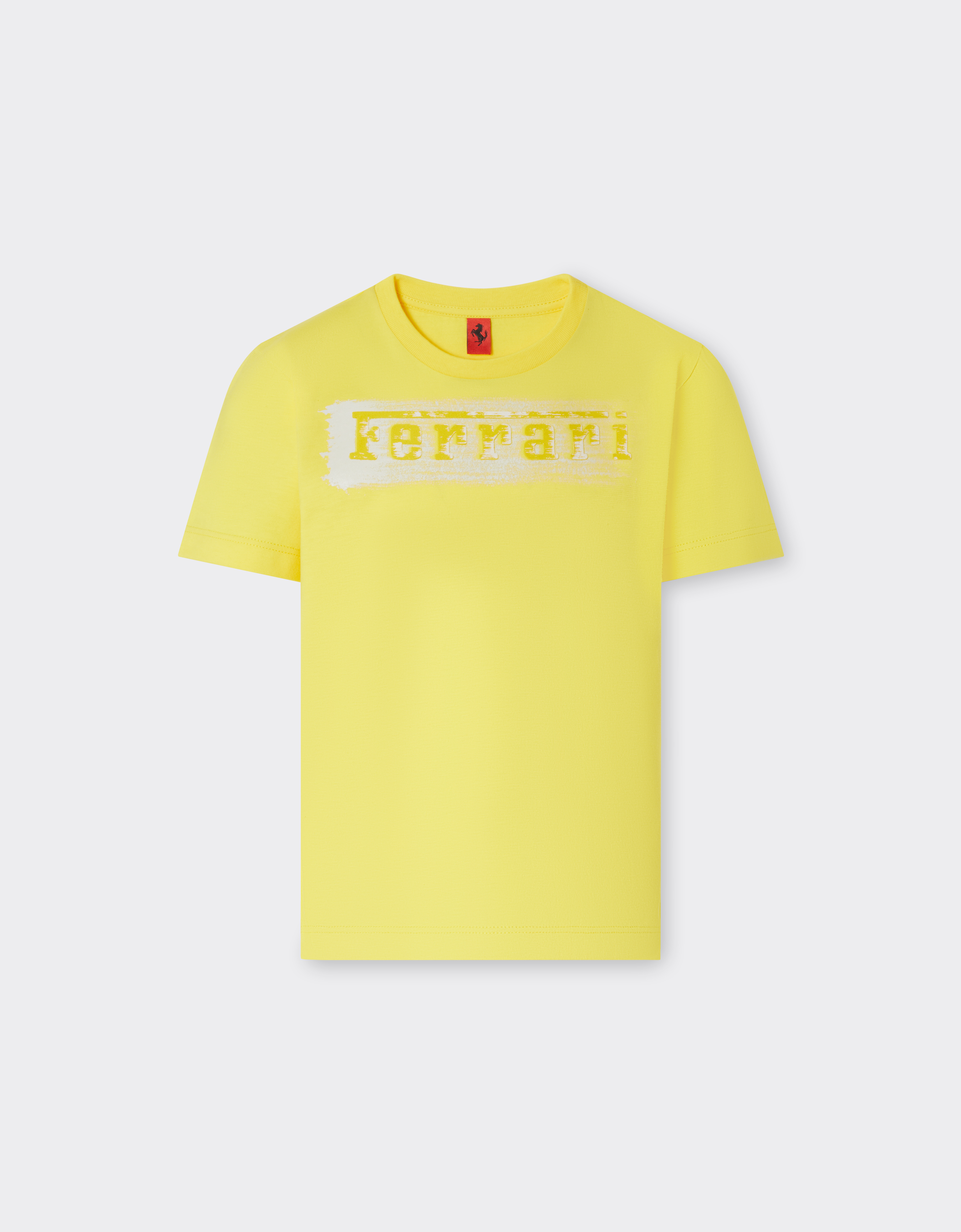 Ferrari Unisex Giallo Modena Cotton T-Shirt With Brushed-Effect Logo - T-Shirts 10Y