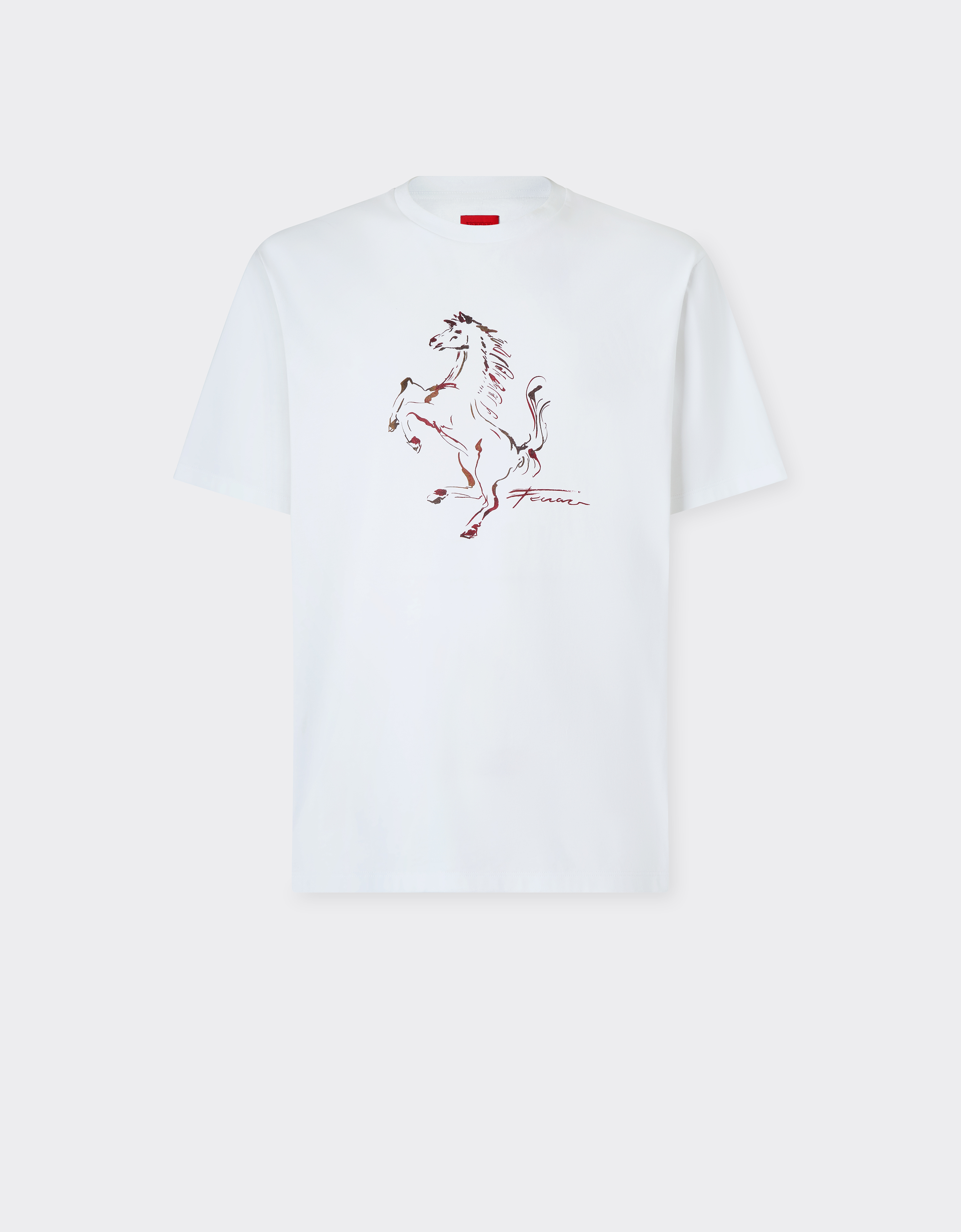 Ferrari Cotton T-shirt With Prancing Horse Print In White