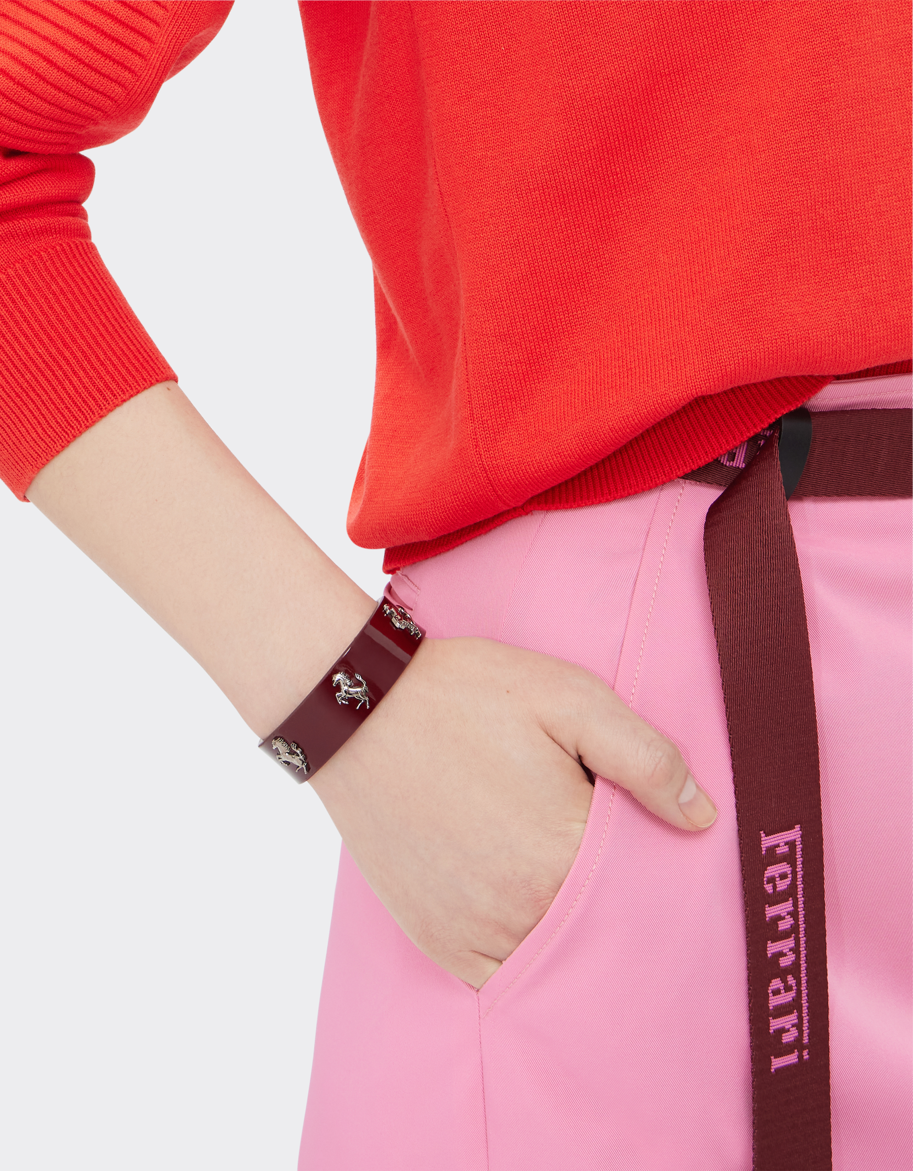 Shop Ferrari Patent Leather Bracelet With Studs In Burgundy