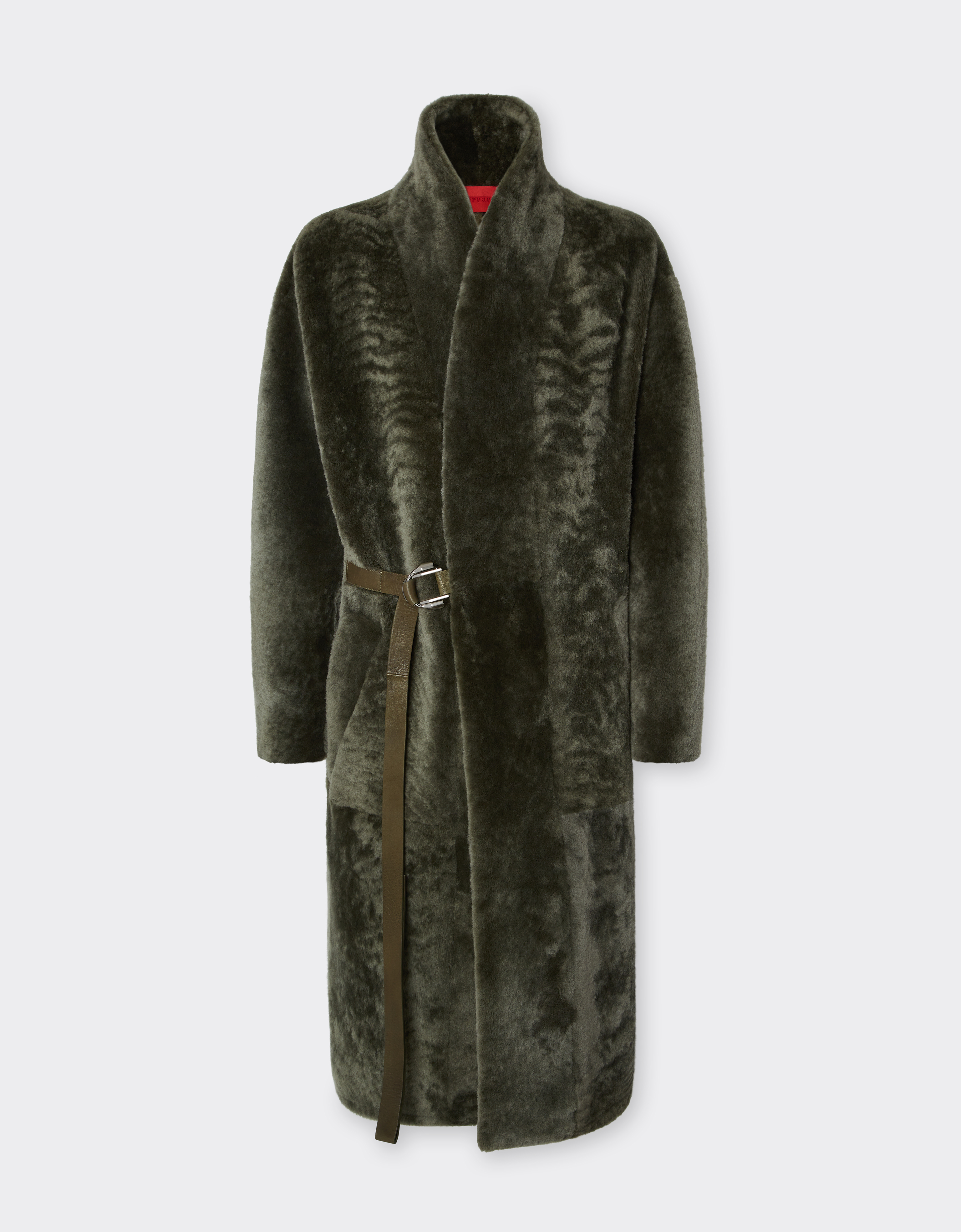 Ferrari Merino Wool Coat With Astrakhan Effect In Green