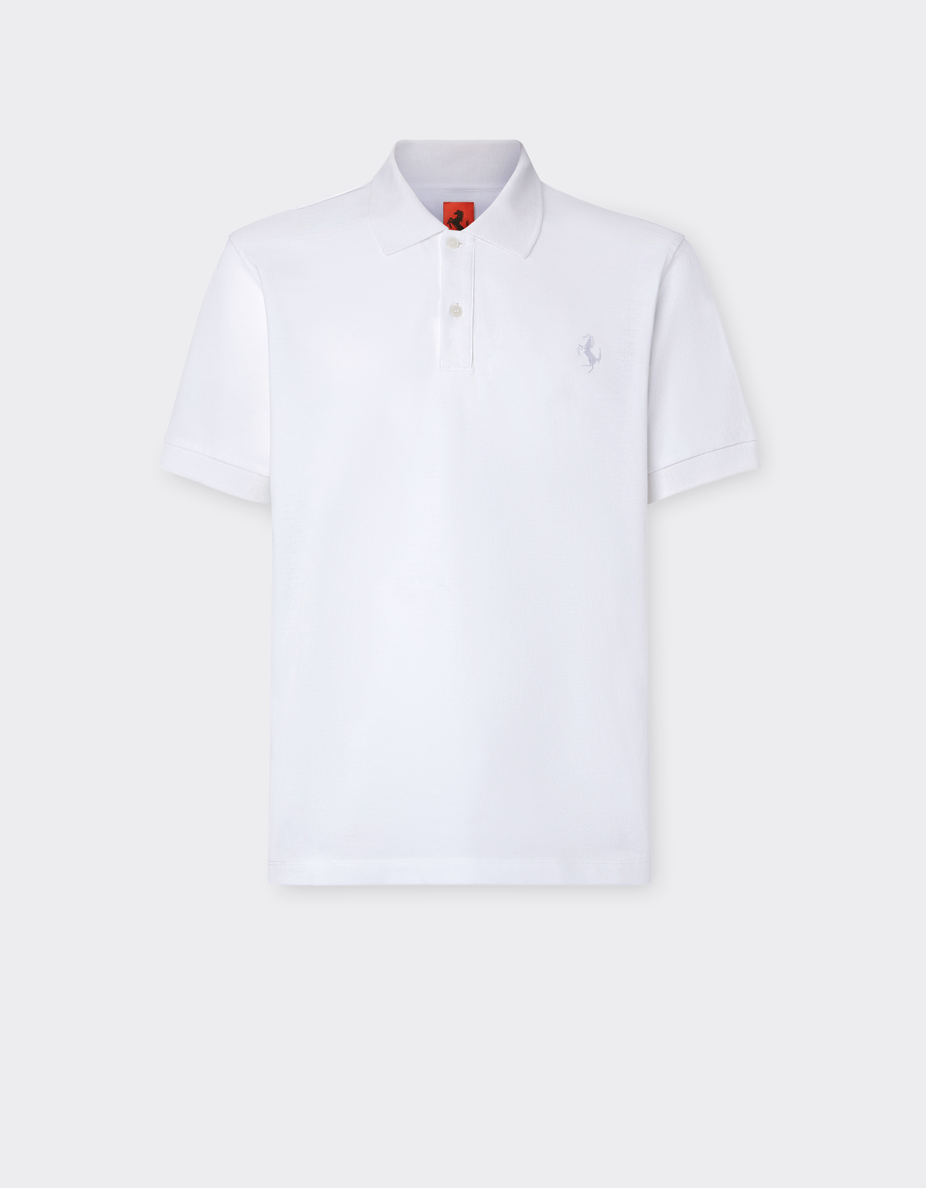 Ferrari Organic Cotton Piqué Polo Shirt With Prancing Horse In Optical White