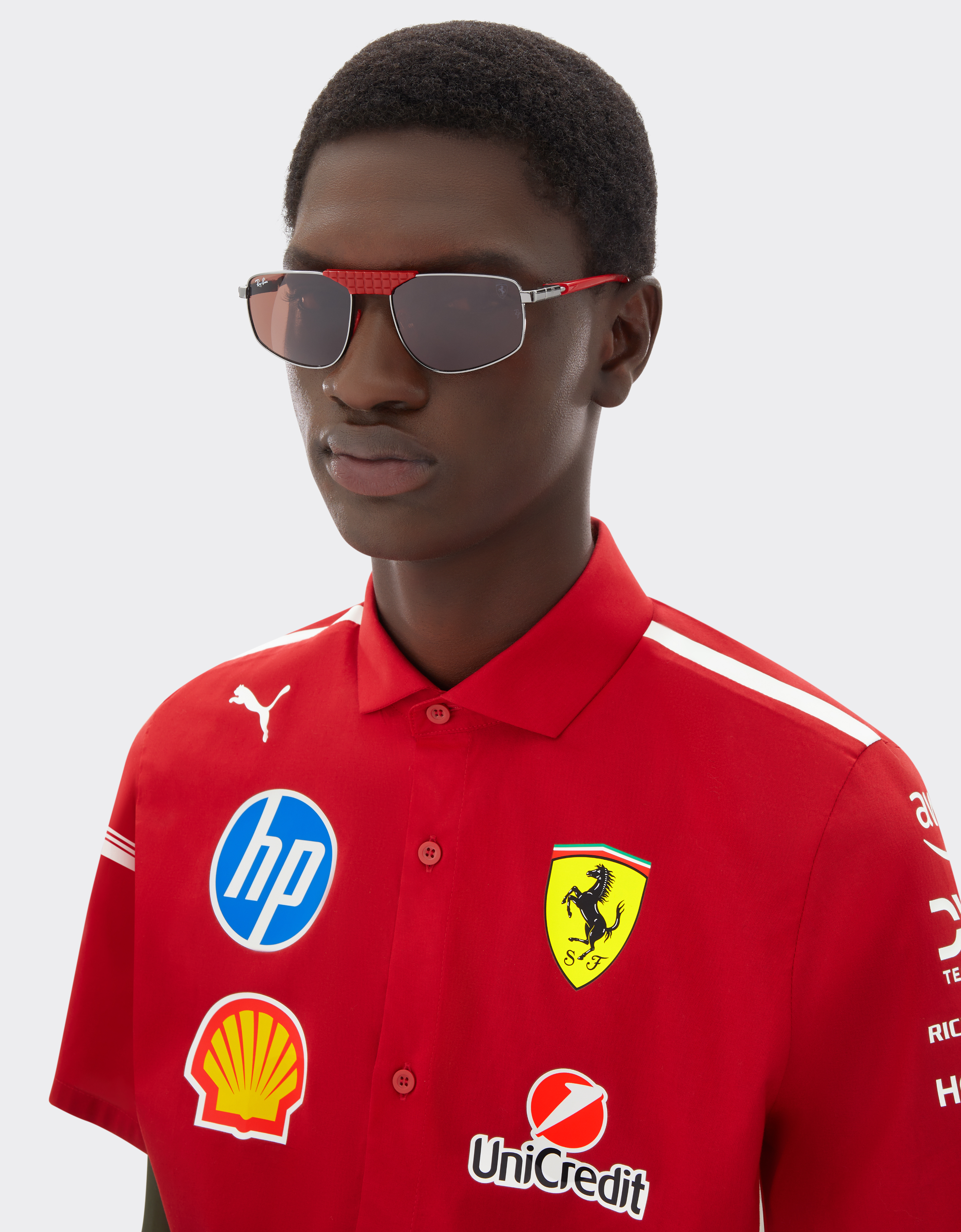 Ferrari Ray-ban For Scuderia  Rb3776m In And Red Metal With Red Lenses In Gray