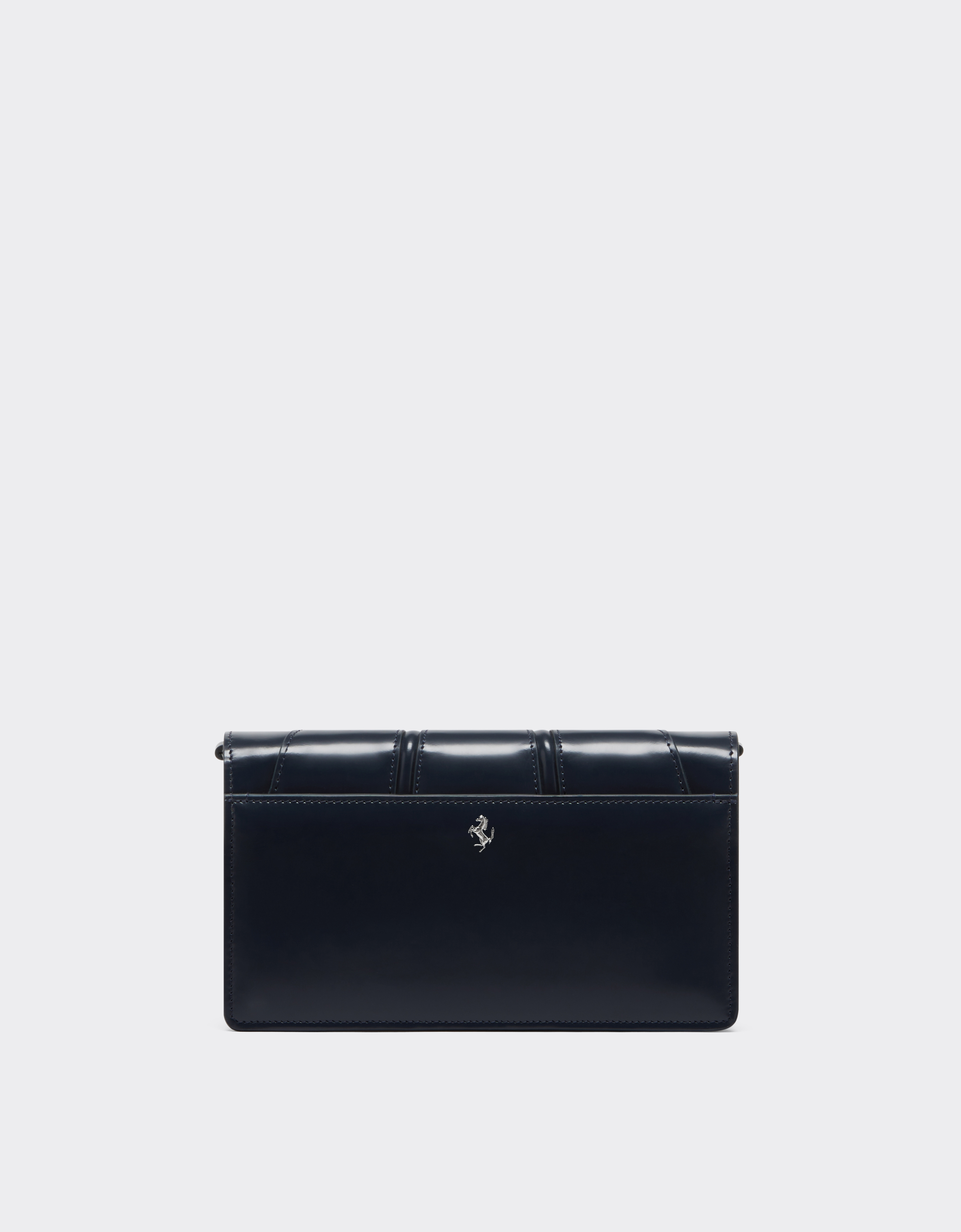 Ferrari Gt Wallet On Chain In Brushed Leather In Navy