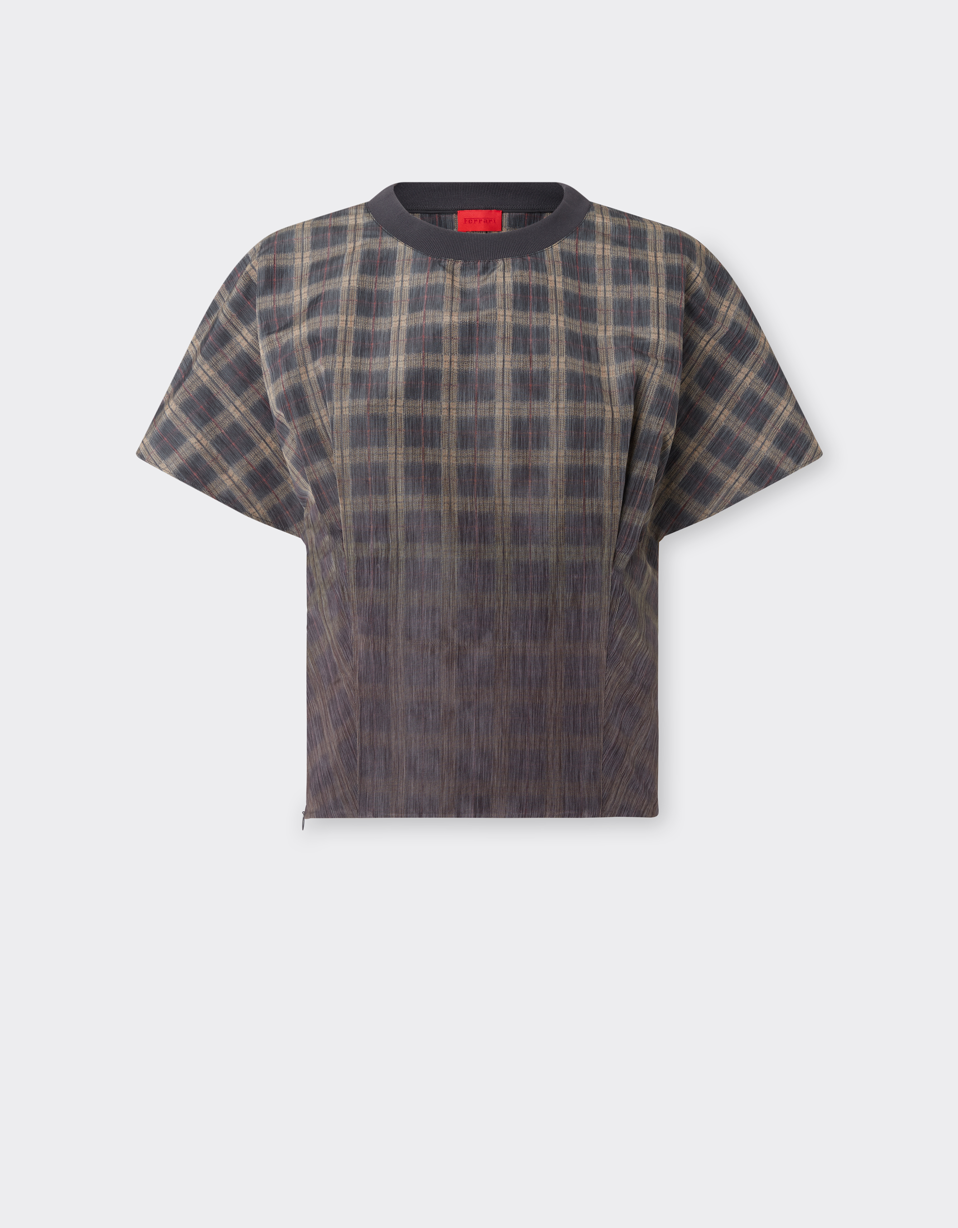 Ferrari Cropped T-shirt In Printed Nylon Check Chiné In Brown