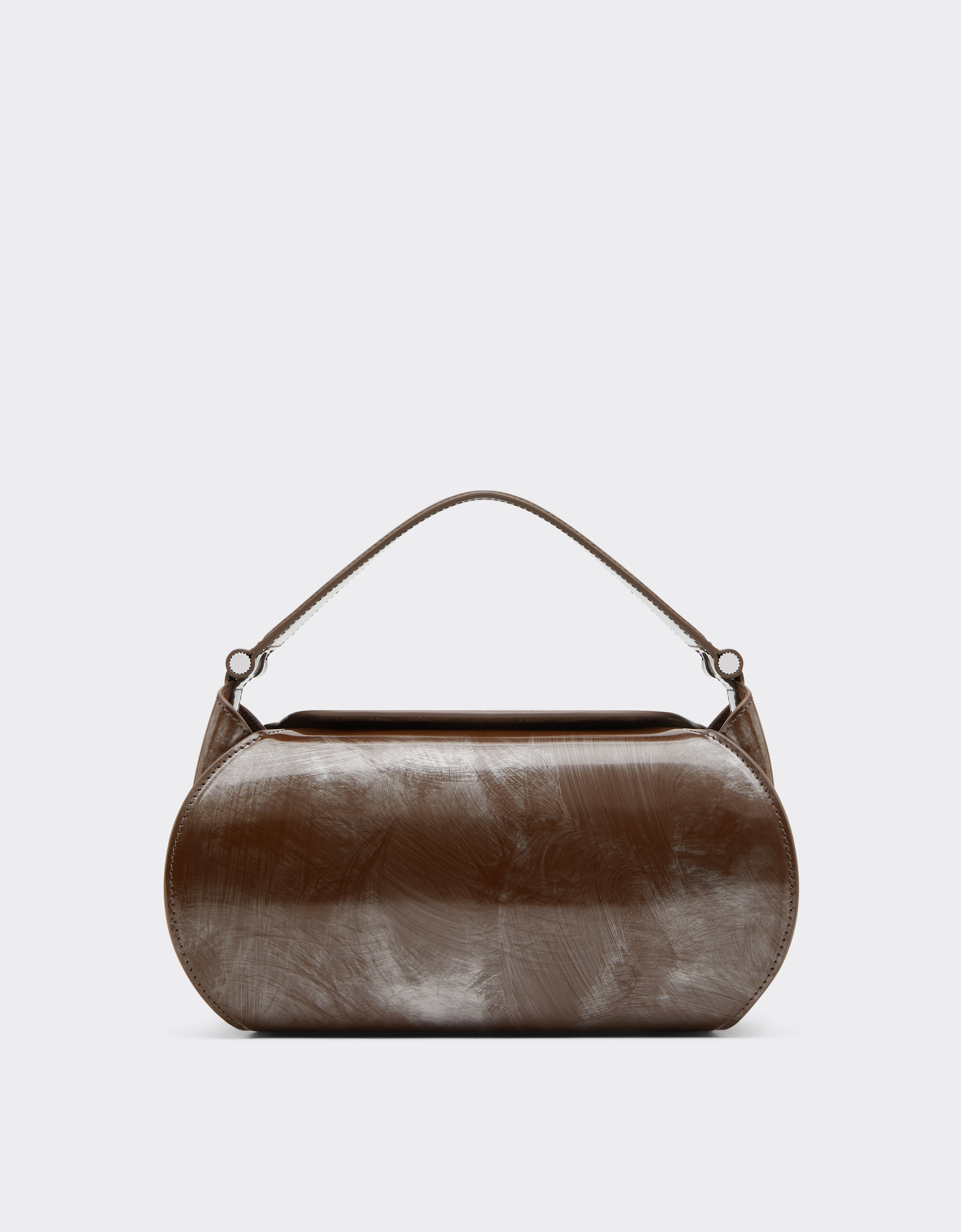 Ferrari La  Dino Top Handle Bag In Abraded Leather In Silver