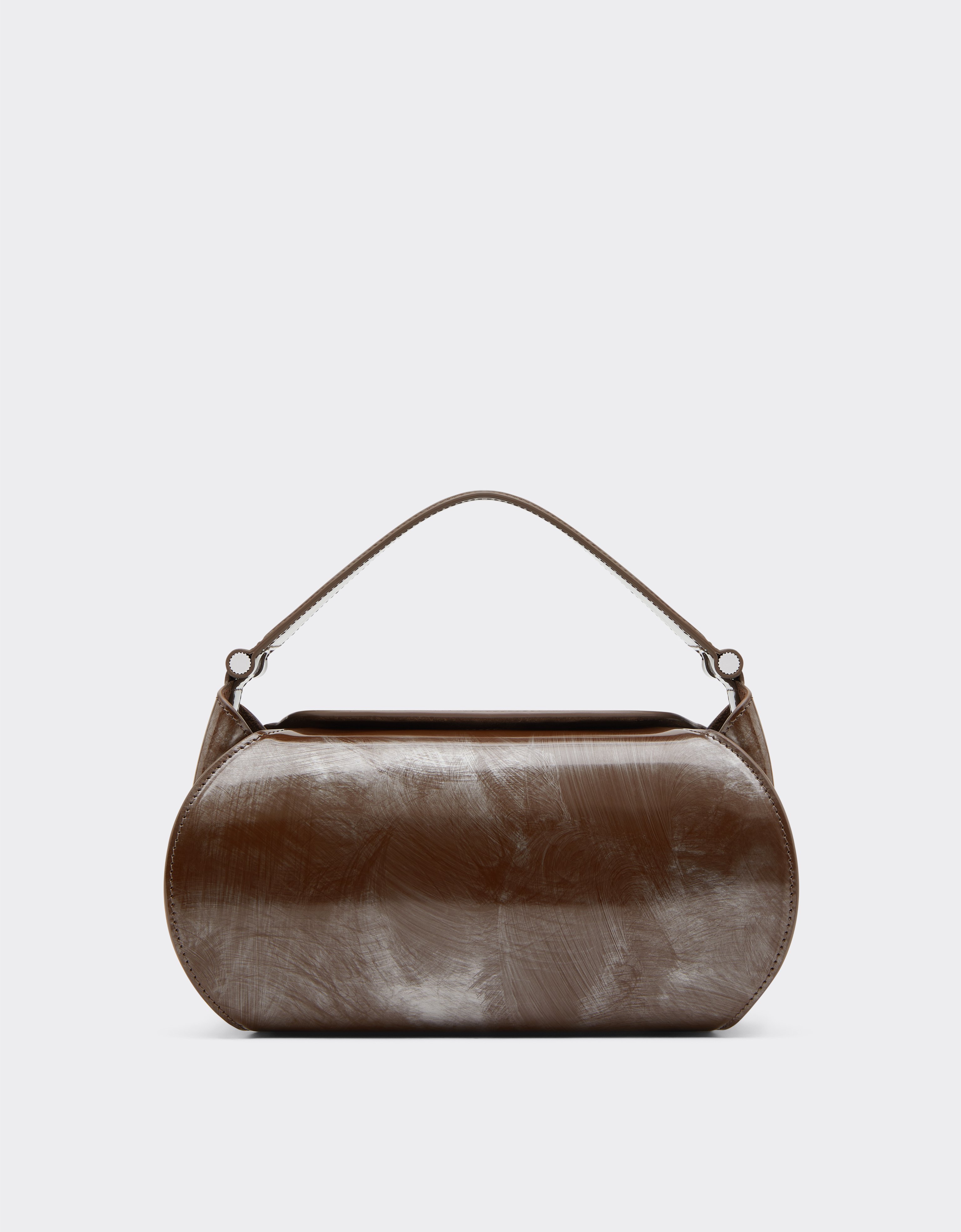Ferrari La Dino Top Handle Bag In Abraded Leather In Silver