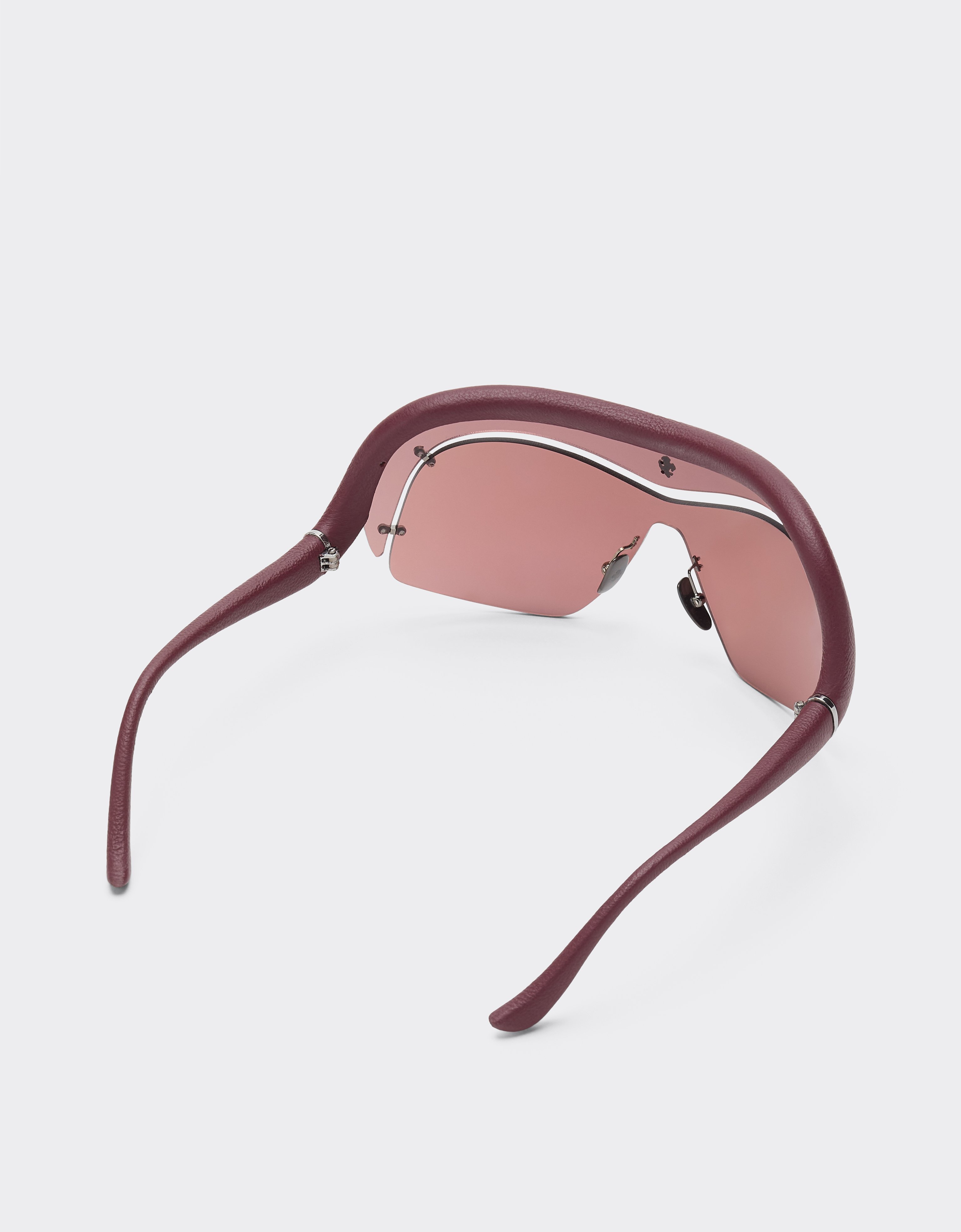 Ferrari Limited Edition Sunglasses In Injected And Leather With Red And Light Gray Lenses In Burgundy