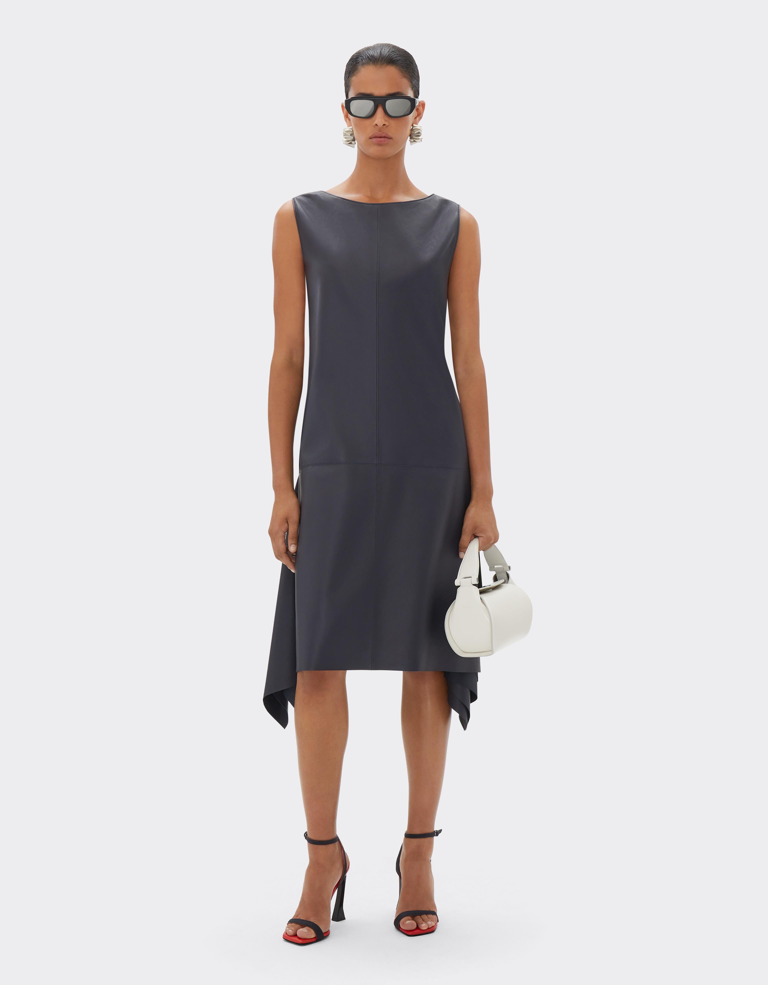 Ferrari Midi Dress In Nappa Leather In Navy