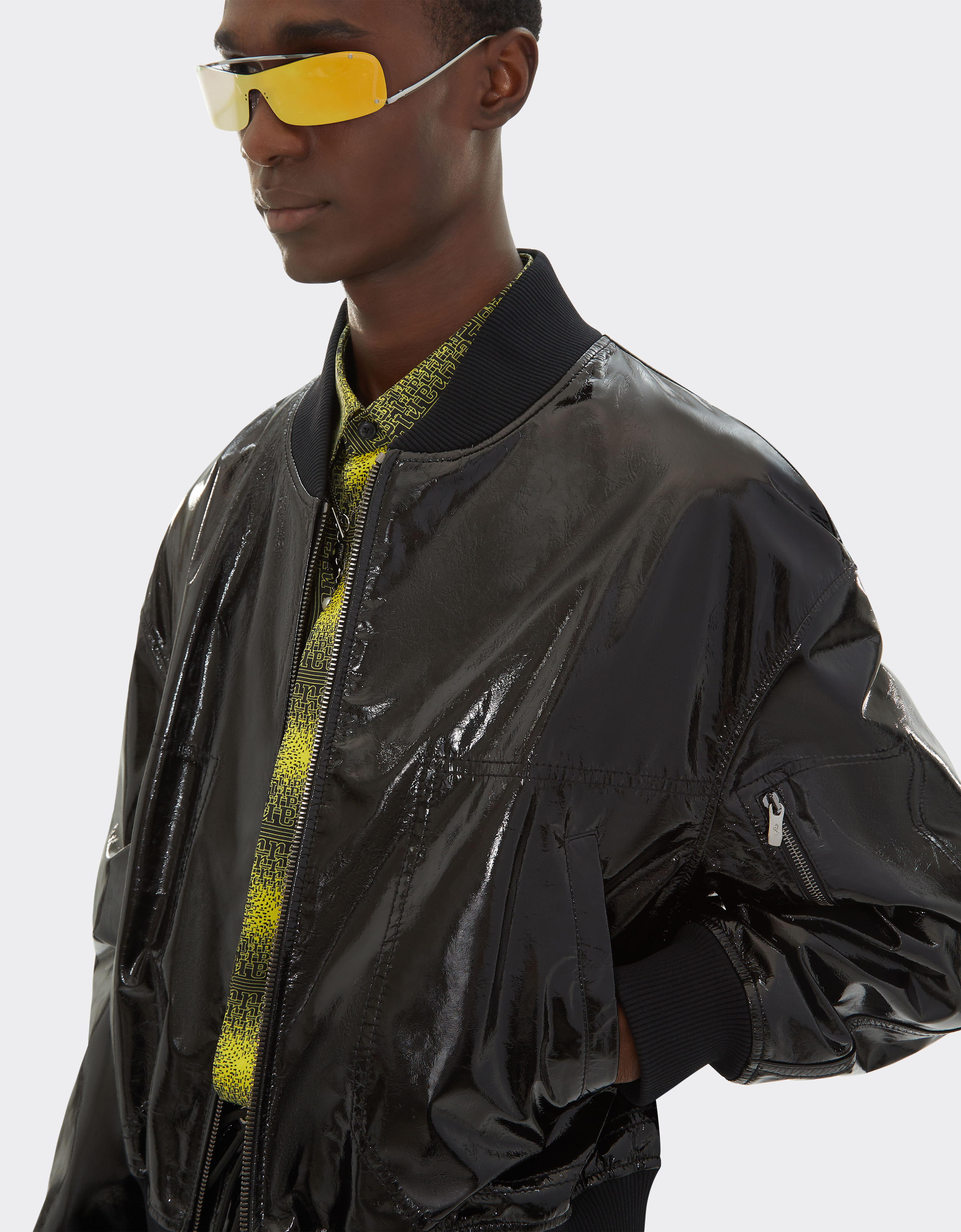 Shop Ferrari Leather Bomber Jacket With Two-tone 3d Grosgrain Taping In Black