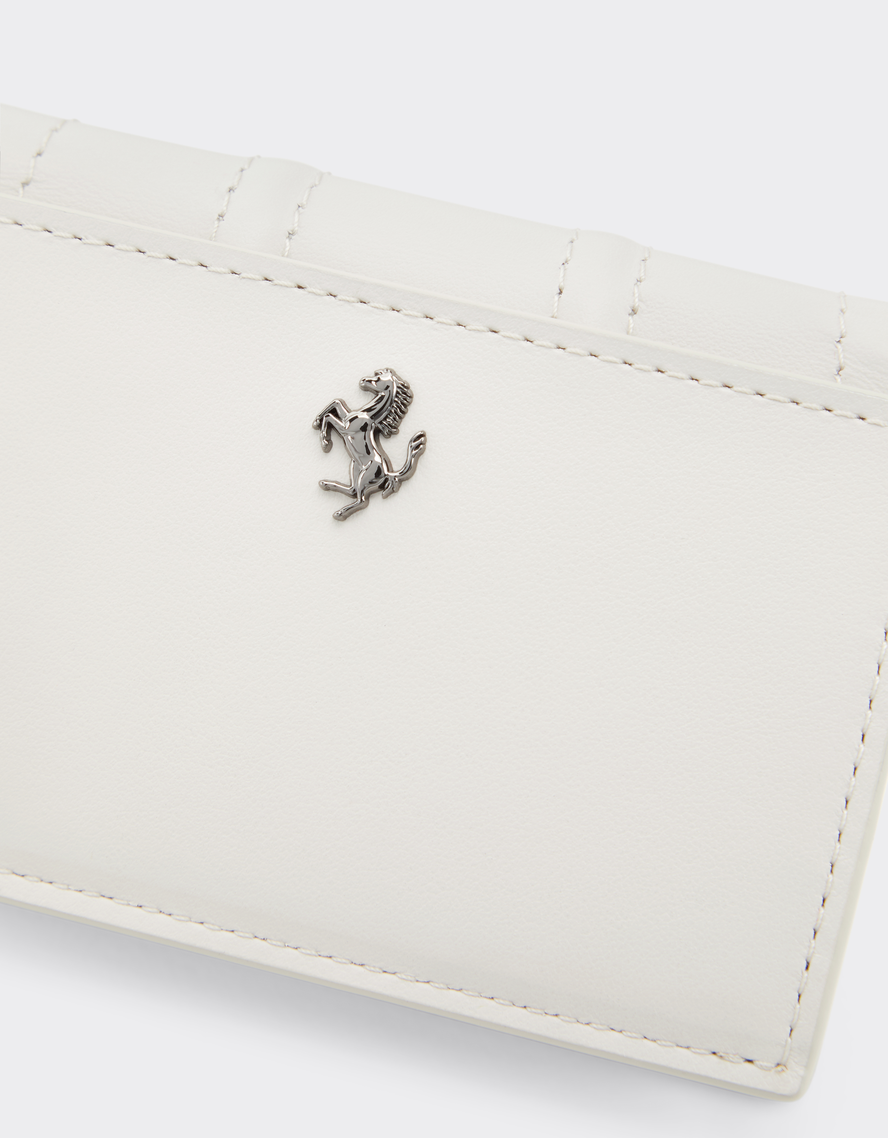 Ferrari Gt Foldable Card Holder In Smooth Leather In Ecru