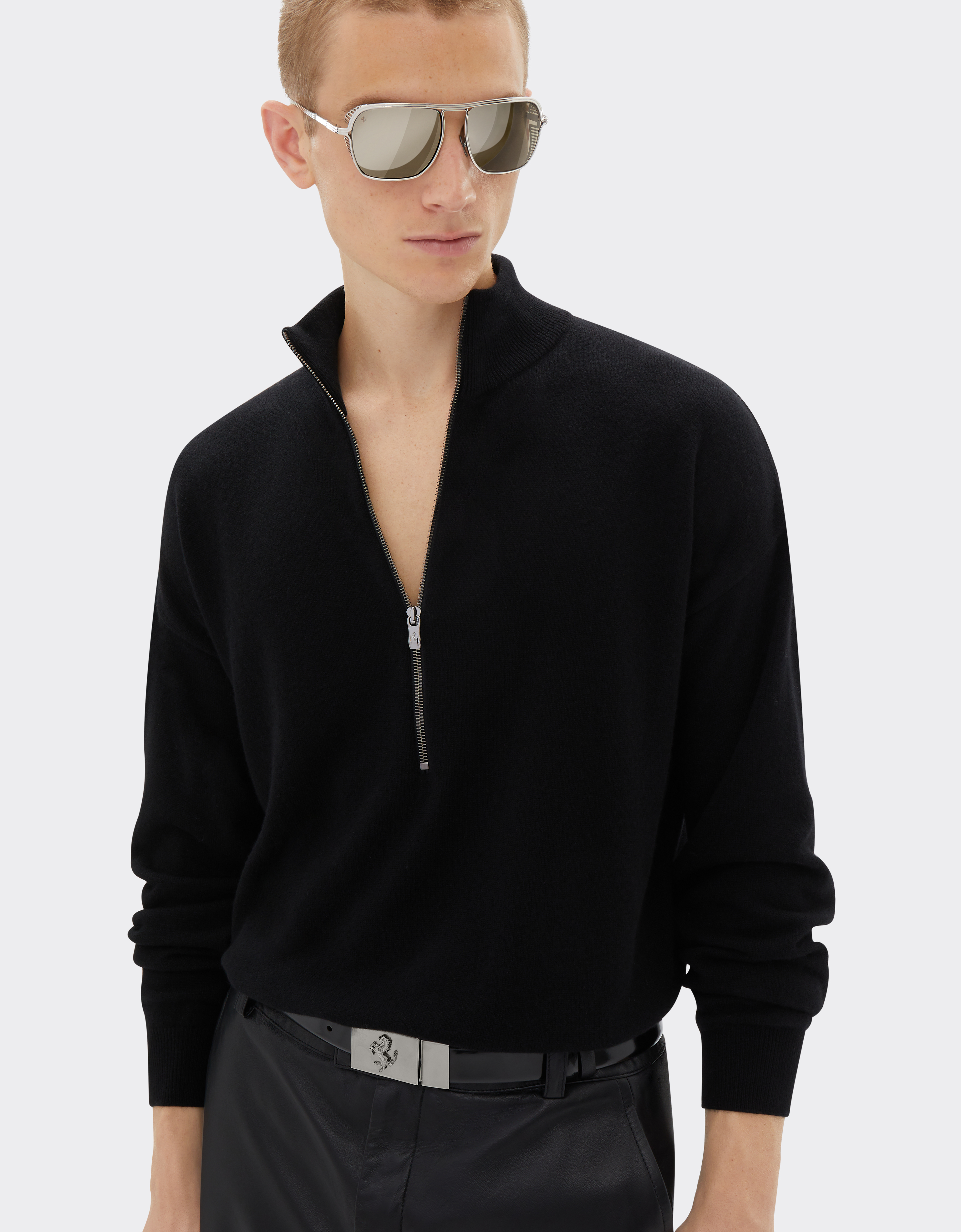 Ferrari Cashmere Sweater With Zip In Black