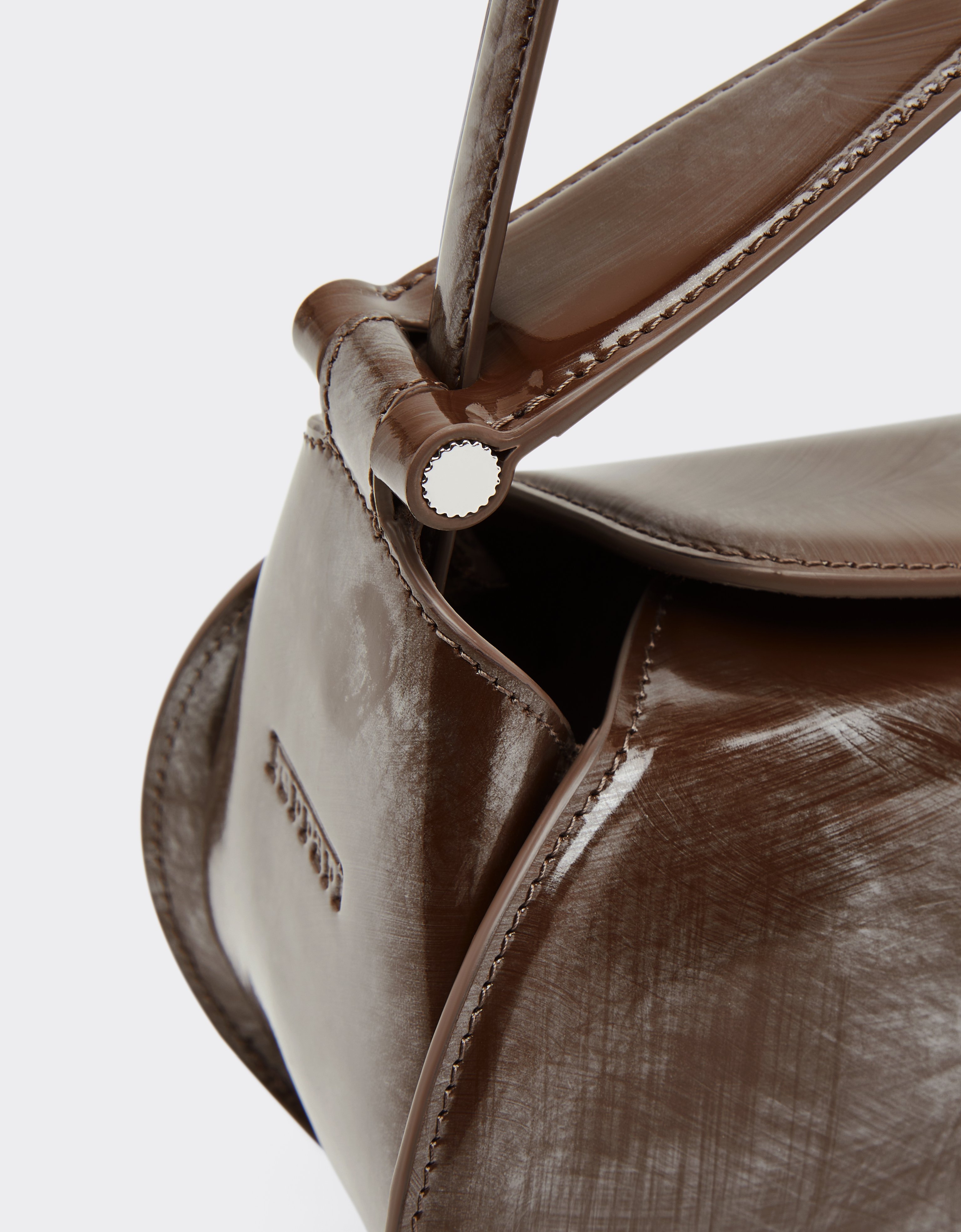 Ferrari La Dino Top Handle Bag In Abraded Leather In Silver