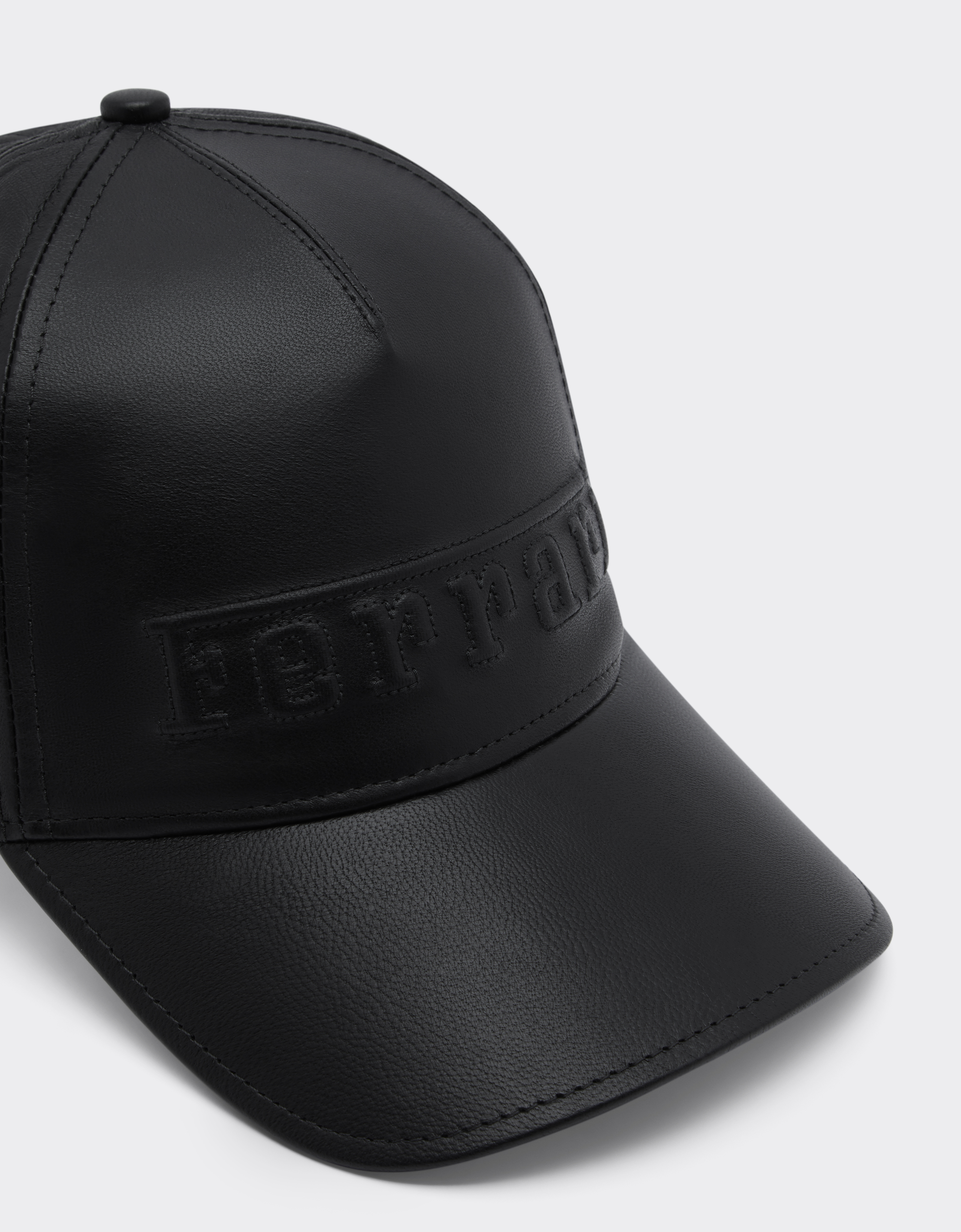 Ferrari Baseball Cap In Nappa Leather With  Logo In Black