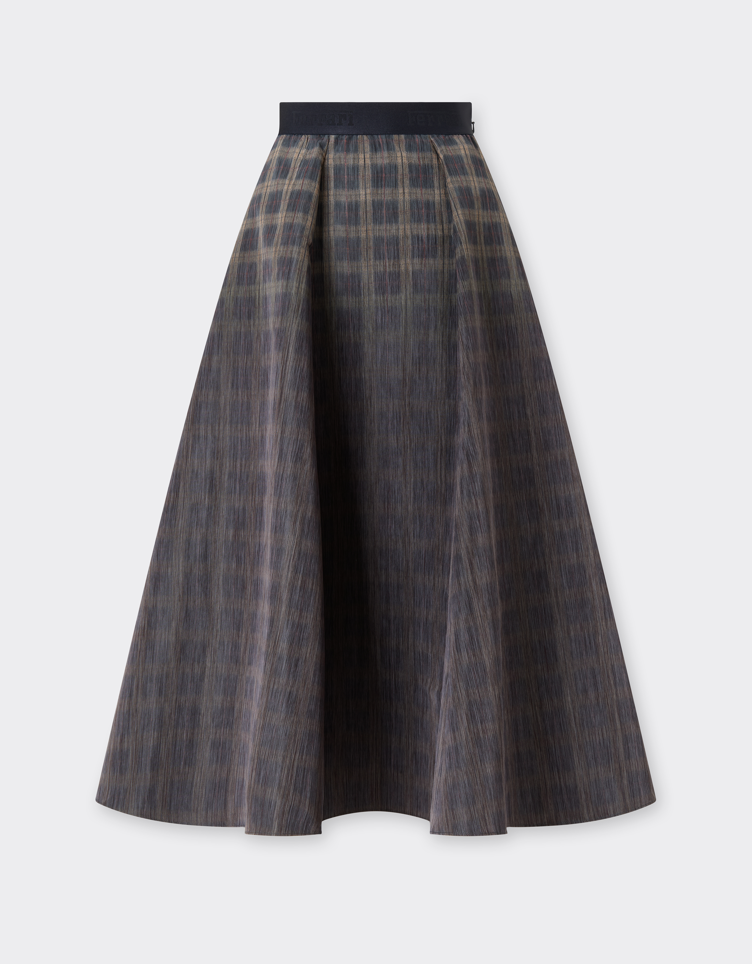 Ferrari Long Skirt In Chiné Check Printed Nylon In Multi