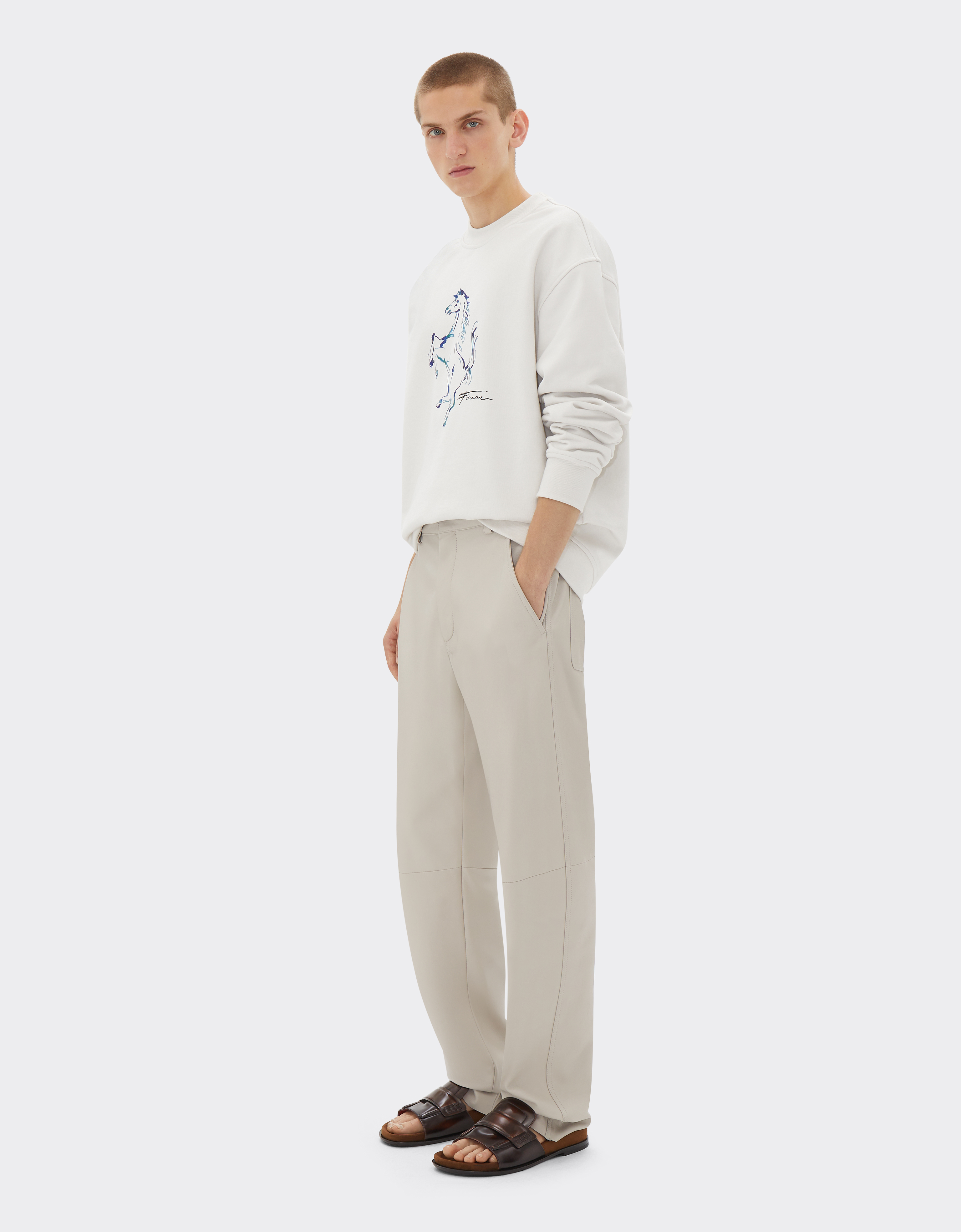 Ferrari Sweatshirt With Prancing Horse Graphic In Ecru