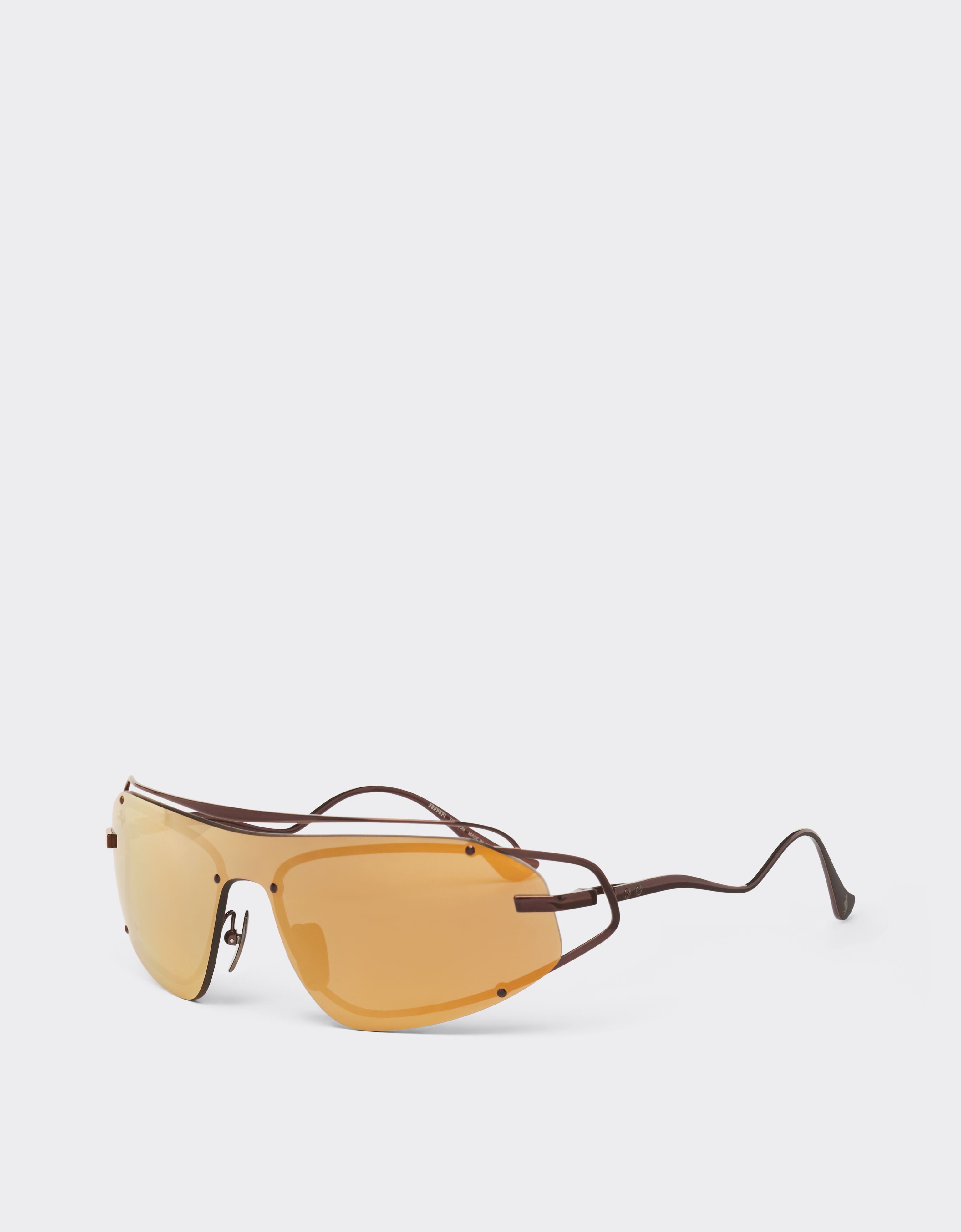 Ferrari Sunglasses In Brown Titanium With Gold-tone Mirror Brown Shield In Brown