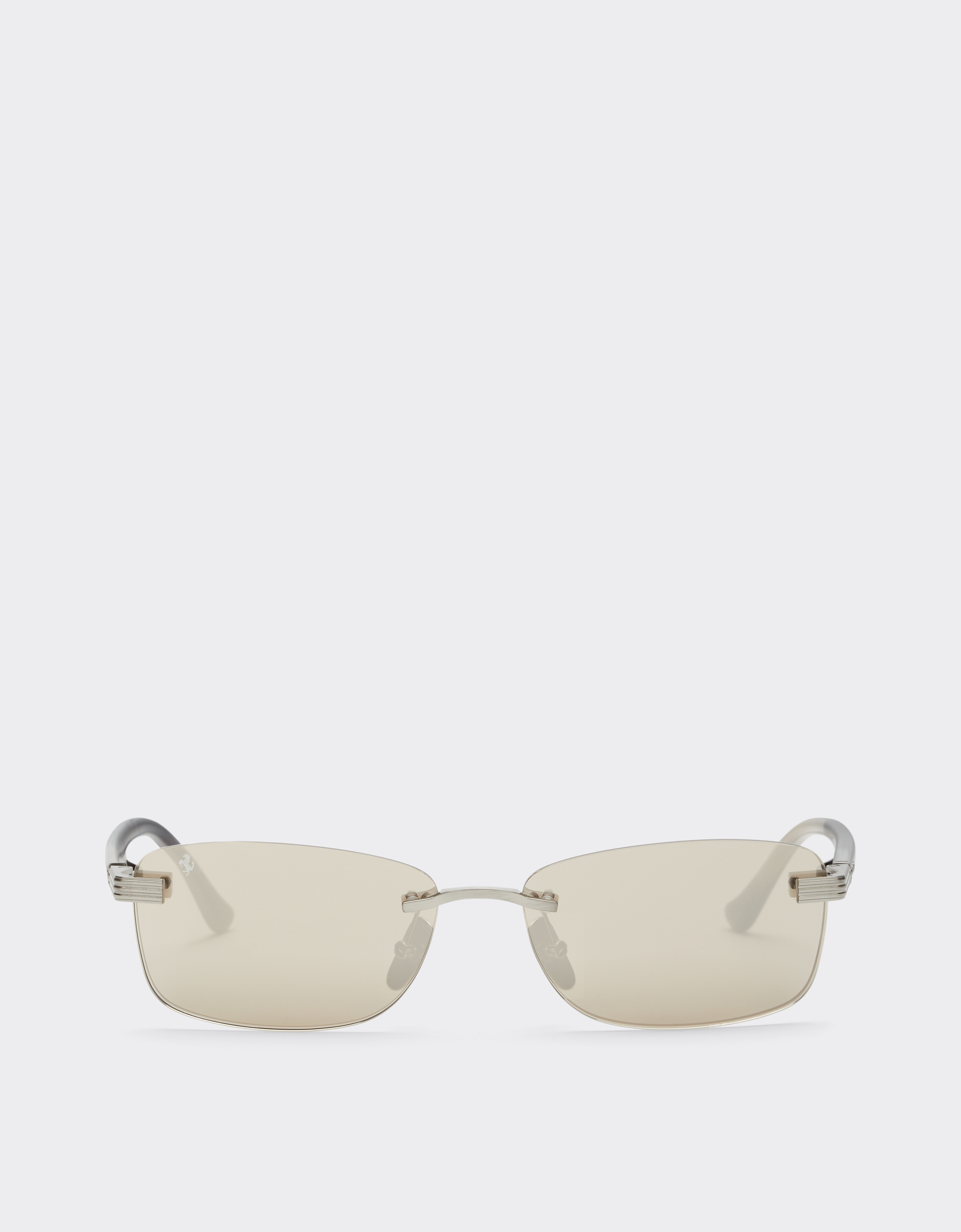 Ferrari Unisex Silver Sunglasses In Brushed -Colored Titanium And Acetate With Transparent Gold Lenses With White Mirror Coating - Sunglasses Os