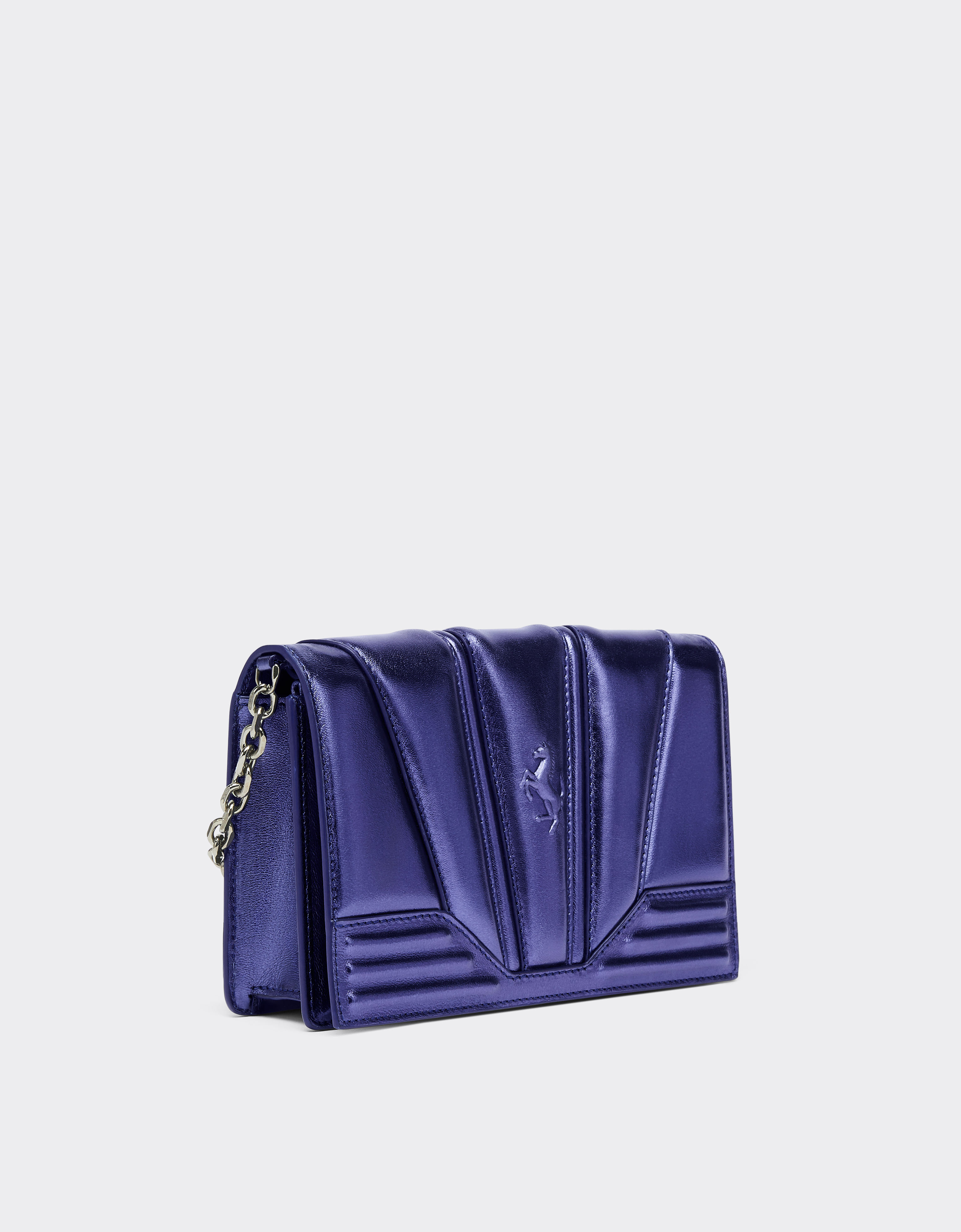 Shop Ferrari Gt Bag In Laminated Leather With Chain In Antique Blue