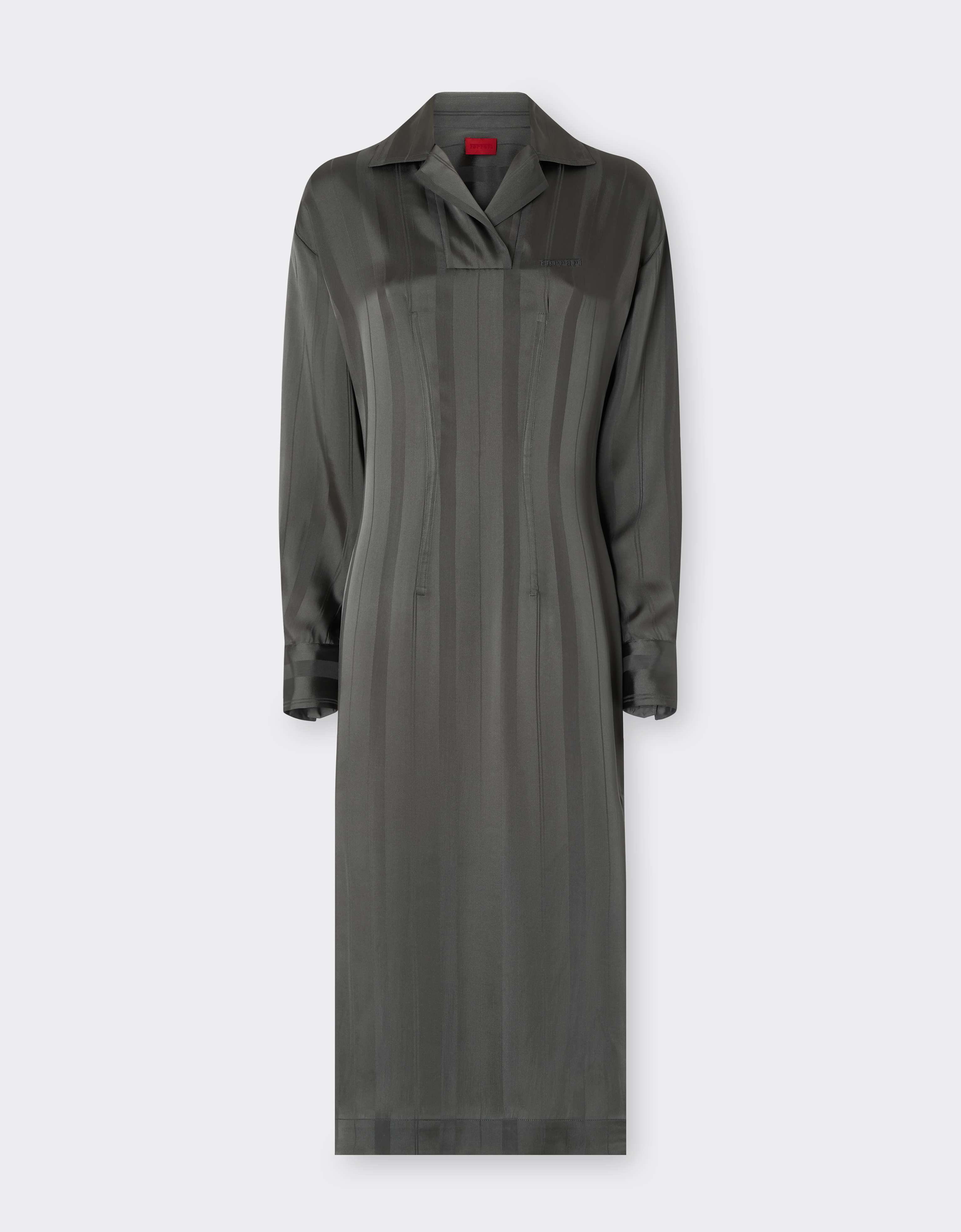 Ferrari Midi Dress In Jacquard Silk Blend With Pekin Stripes In Gray