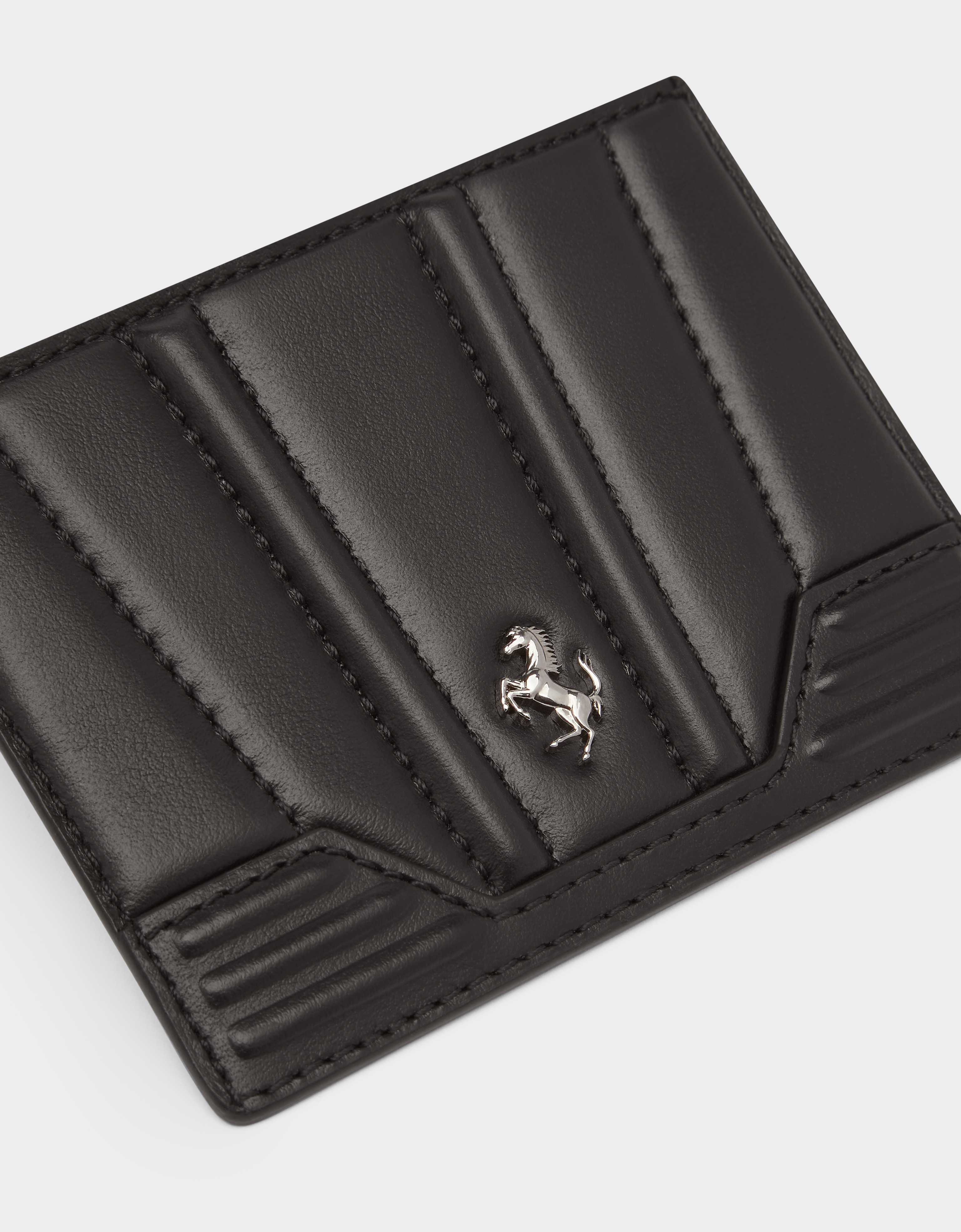 Ferrari Card Holder In Metallic Leather In Black