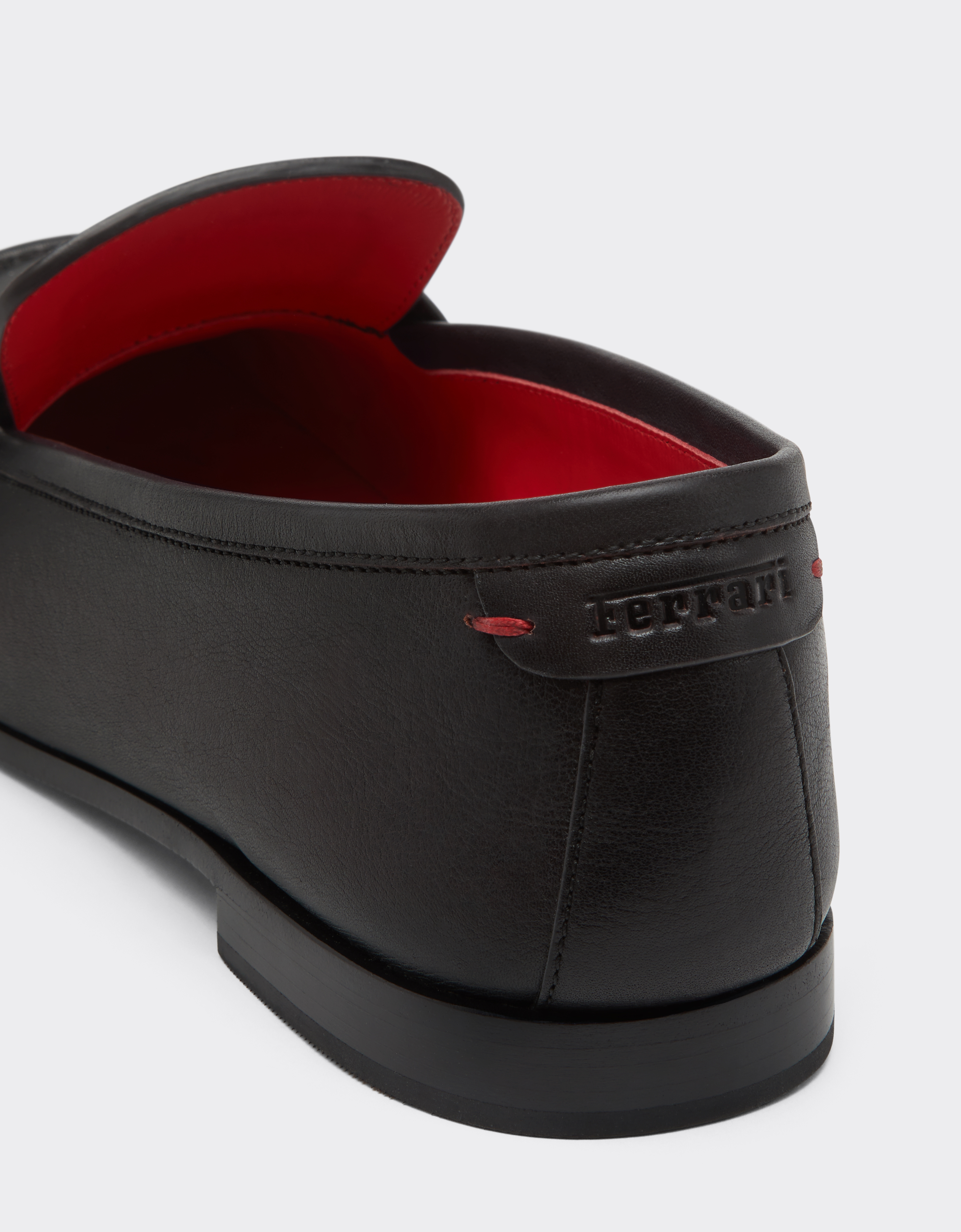 Ferrari Buffered Leather Loafers In Brown