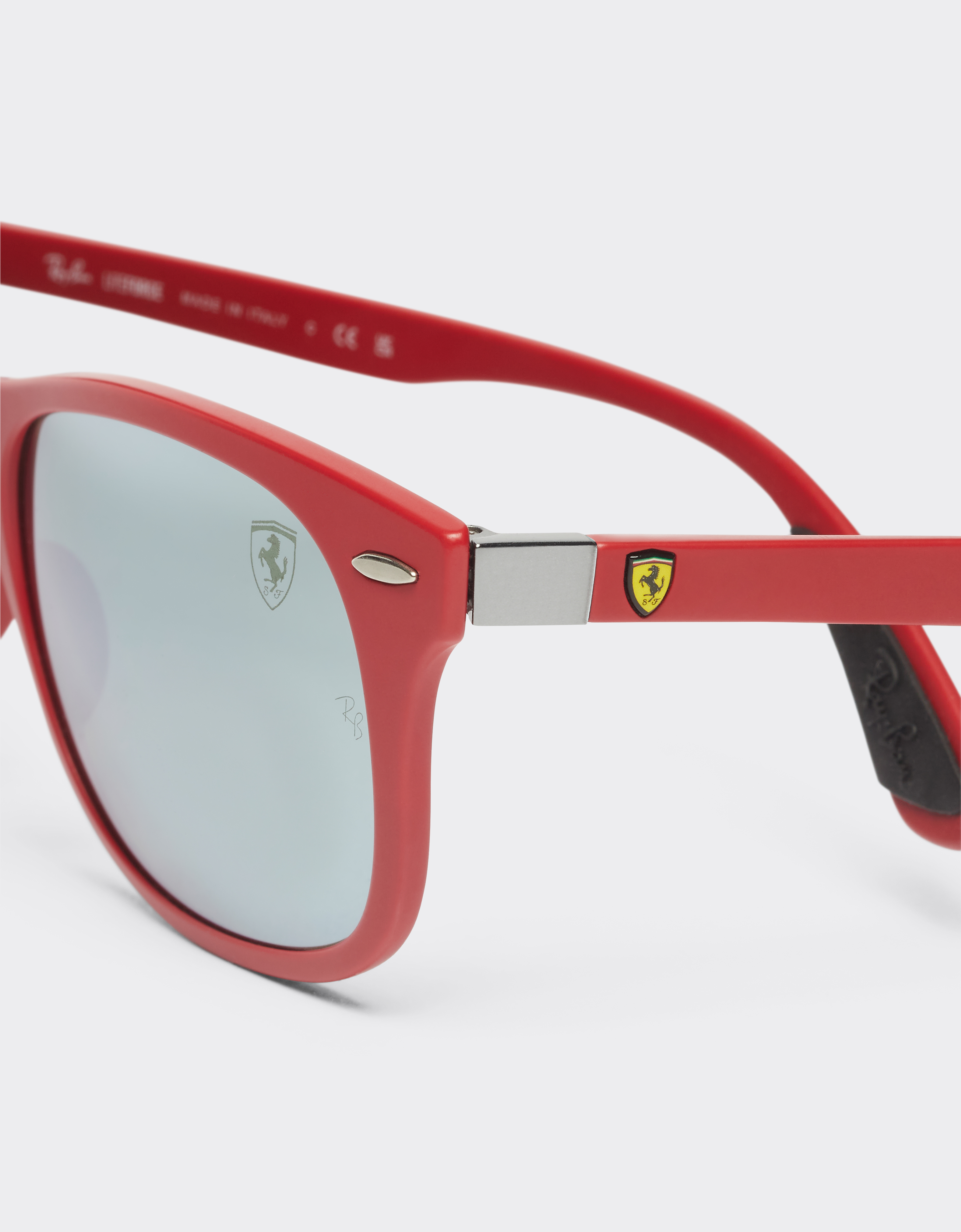 Ferrari Ray-ban For Scuderia 0rb4607m Matt Red Sunglasses With Silver Mirror Green Lenses In Red