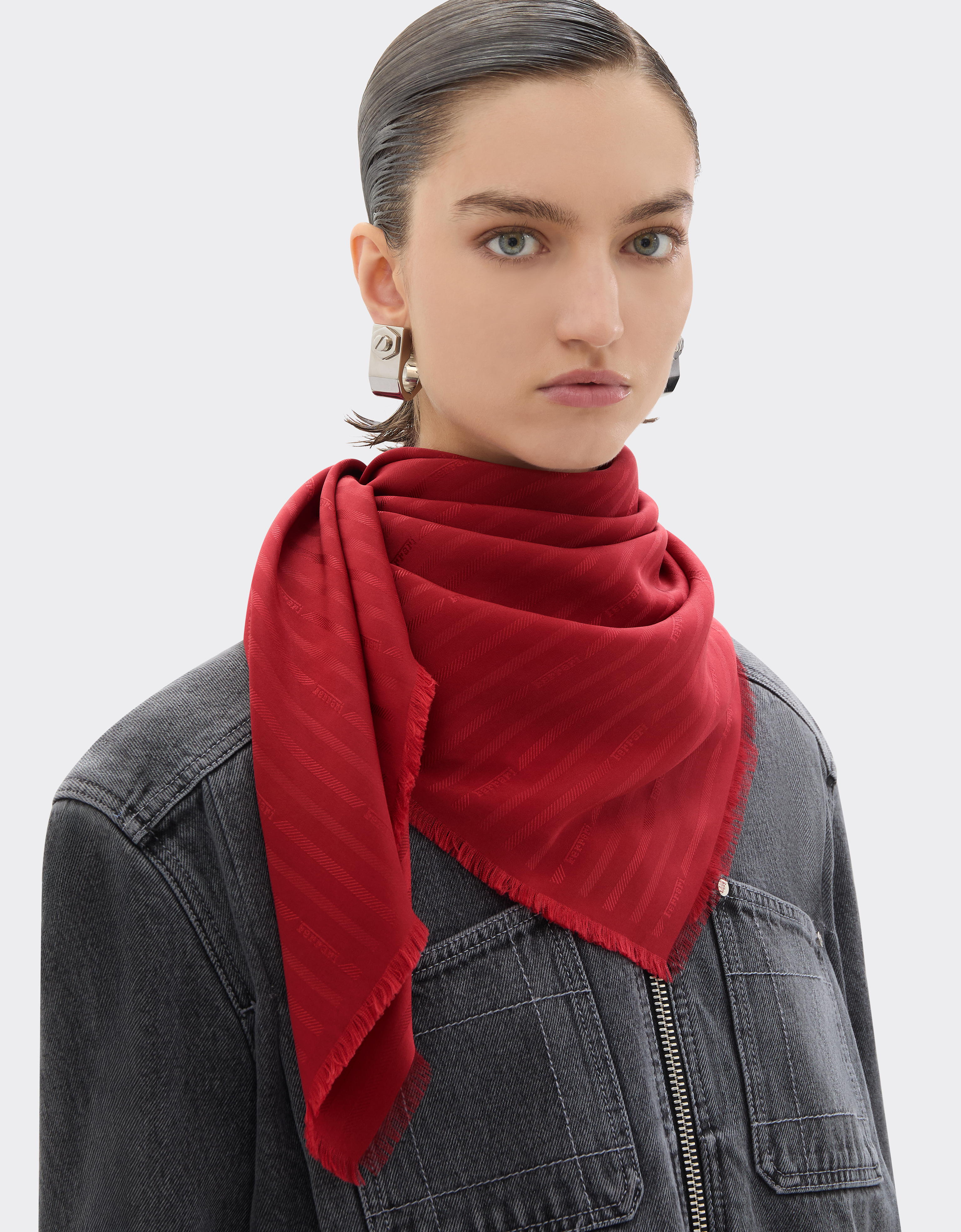 Ferrari Silk Scarf With Micro  Logo