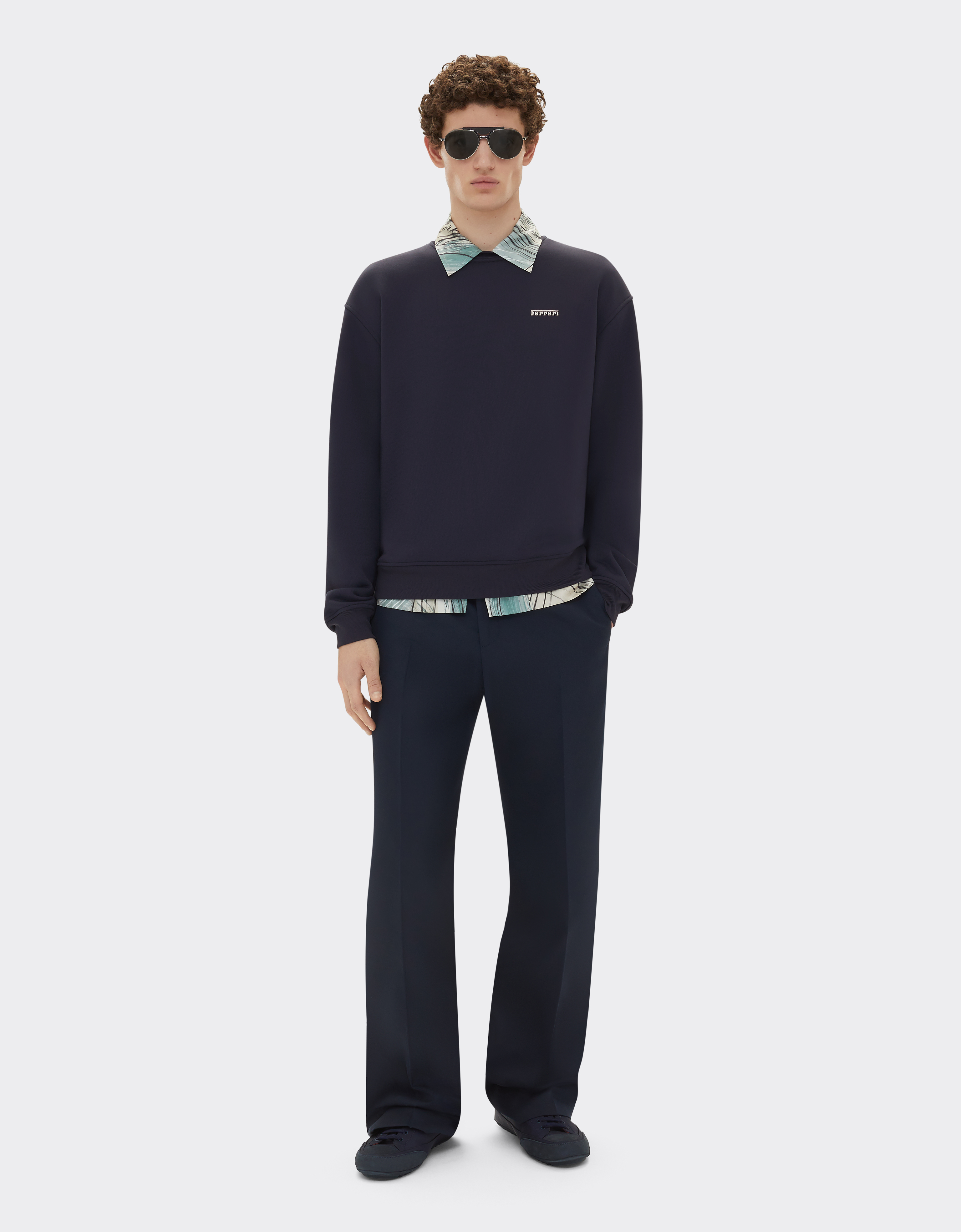 Ferrari Sweatshirt In Technical Fabric With  Logo In Navy