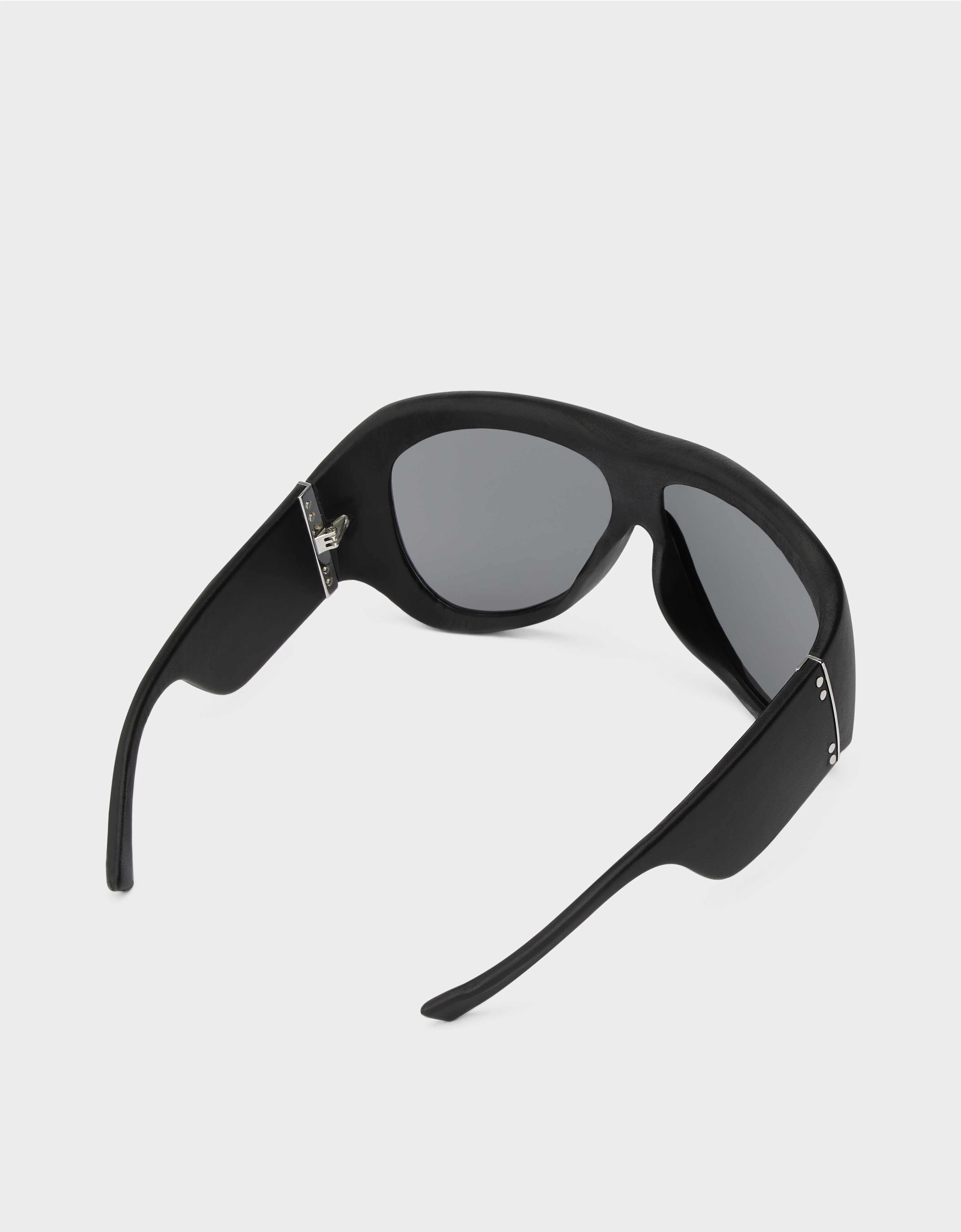 Ferrari Limited Edition  Black Leather Covered Sunglasses With Black Mirror Lens In Black