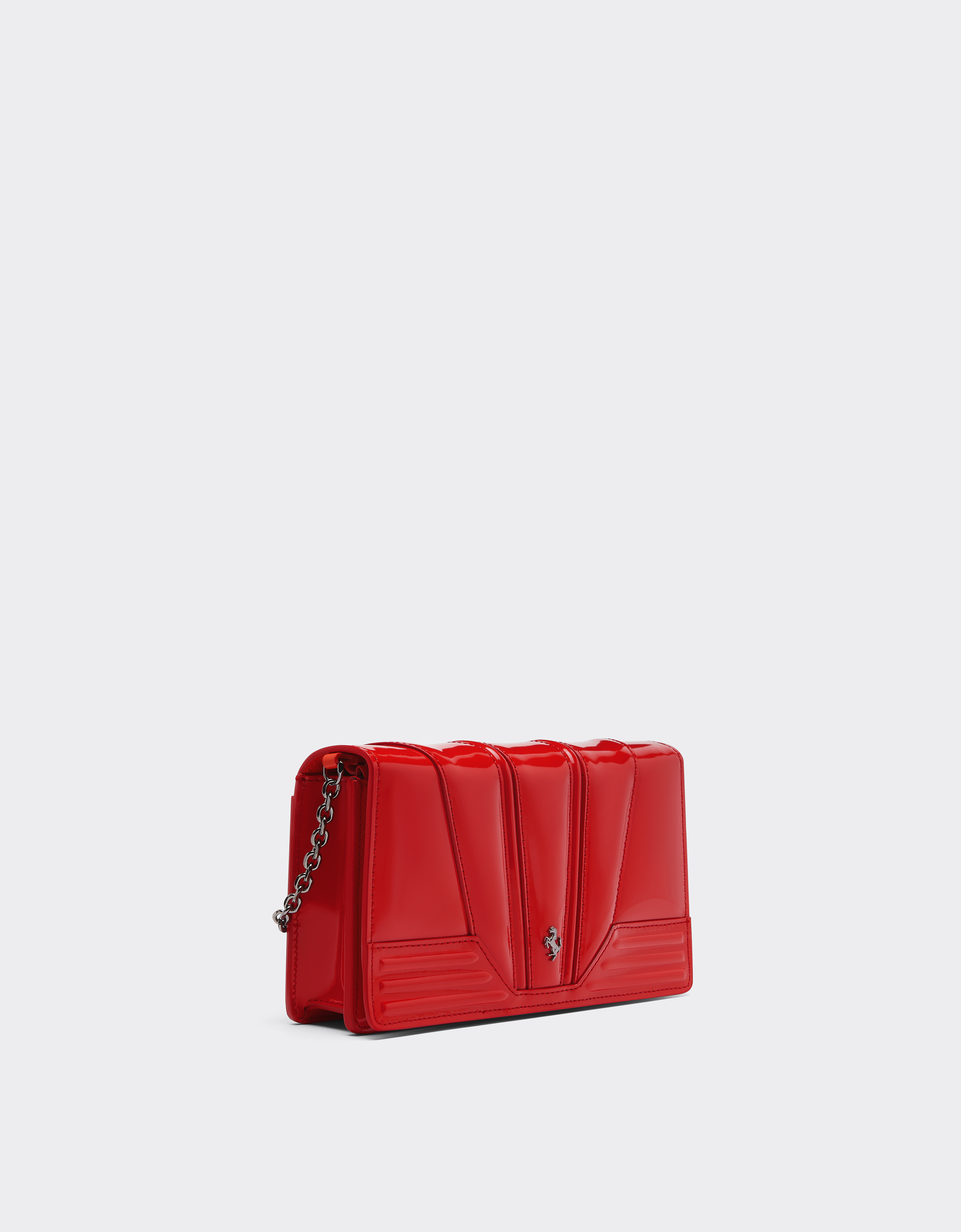  Ferrari Ferrari Gt Brushed Leather Wallet With Chain Shoulder Strap - Female Mini Bags Rosso Dino Os 