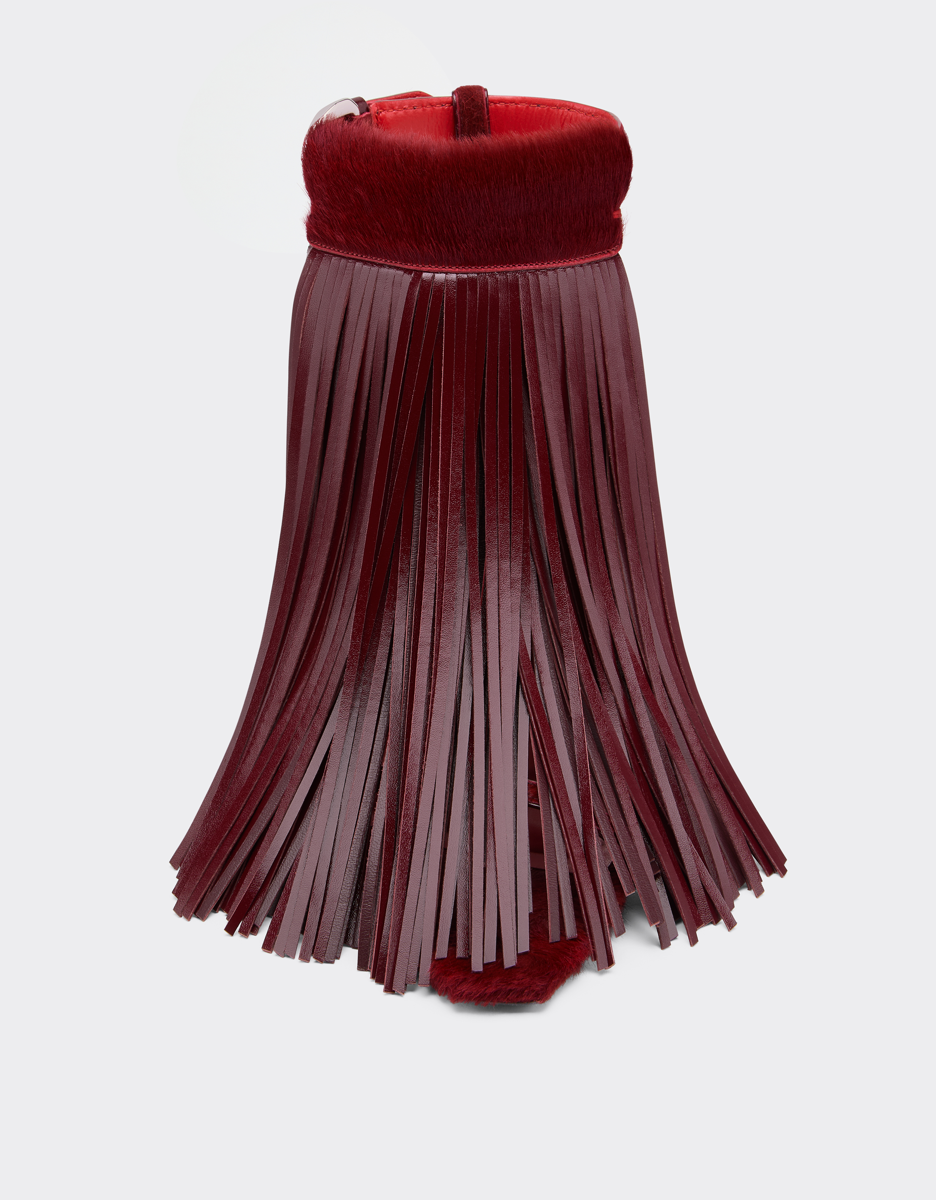 Ferrari Leather And Cowhide Sandals With Fringes In Burgundy