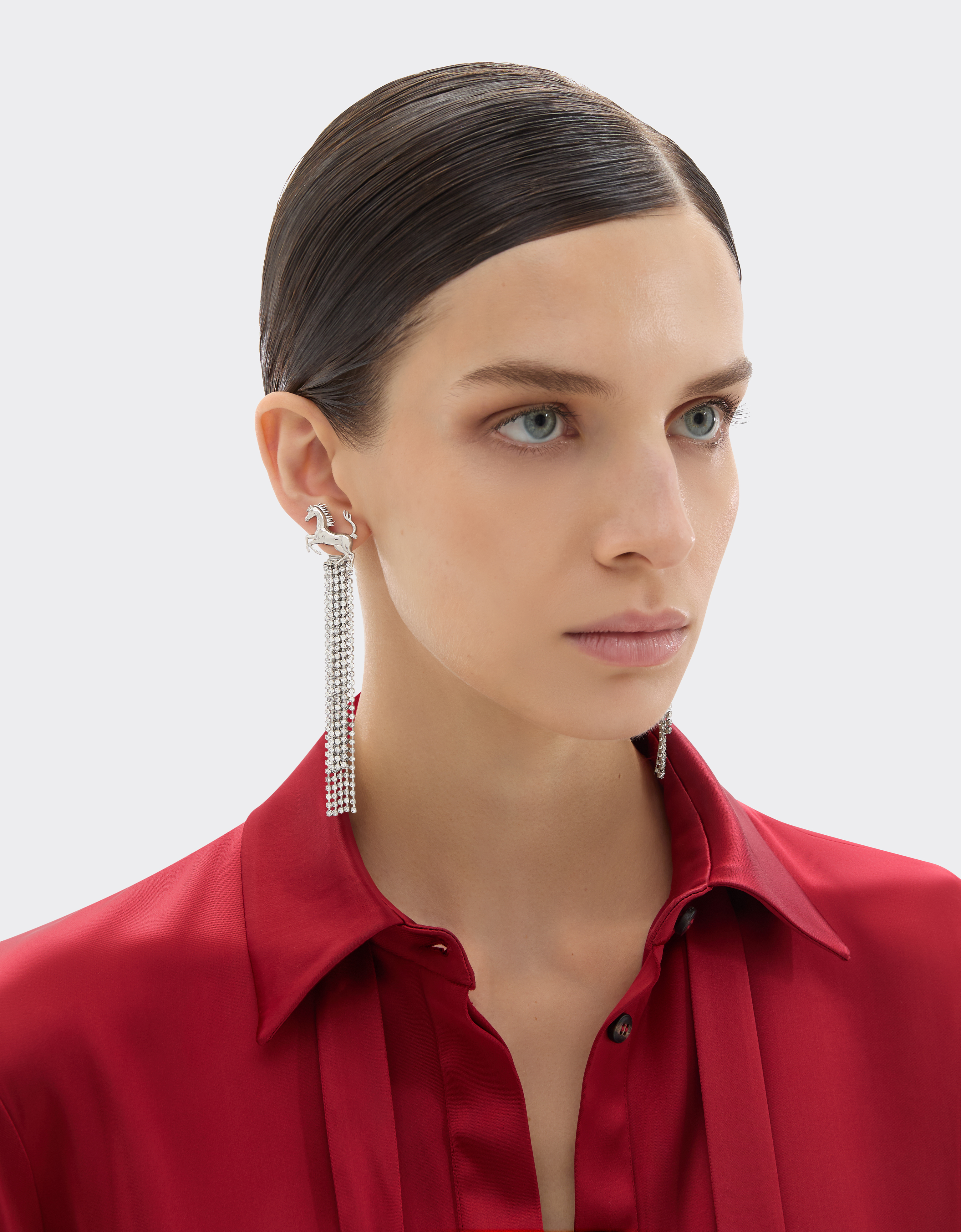 Ferrari Earrings With Rhinestones In Silver