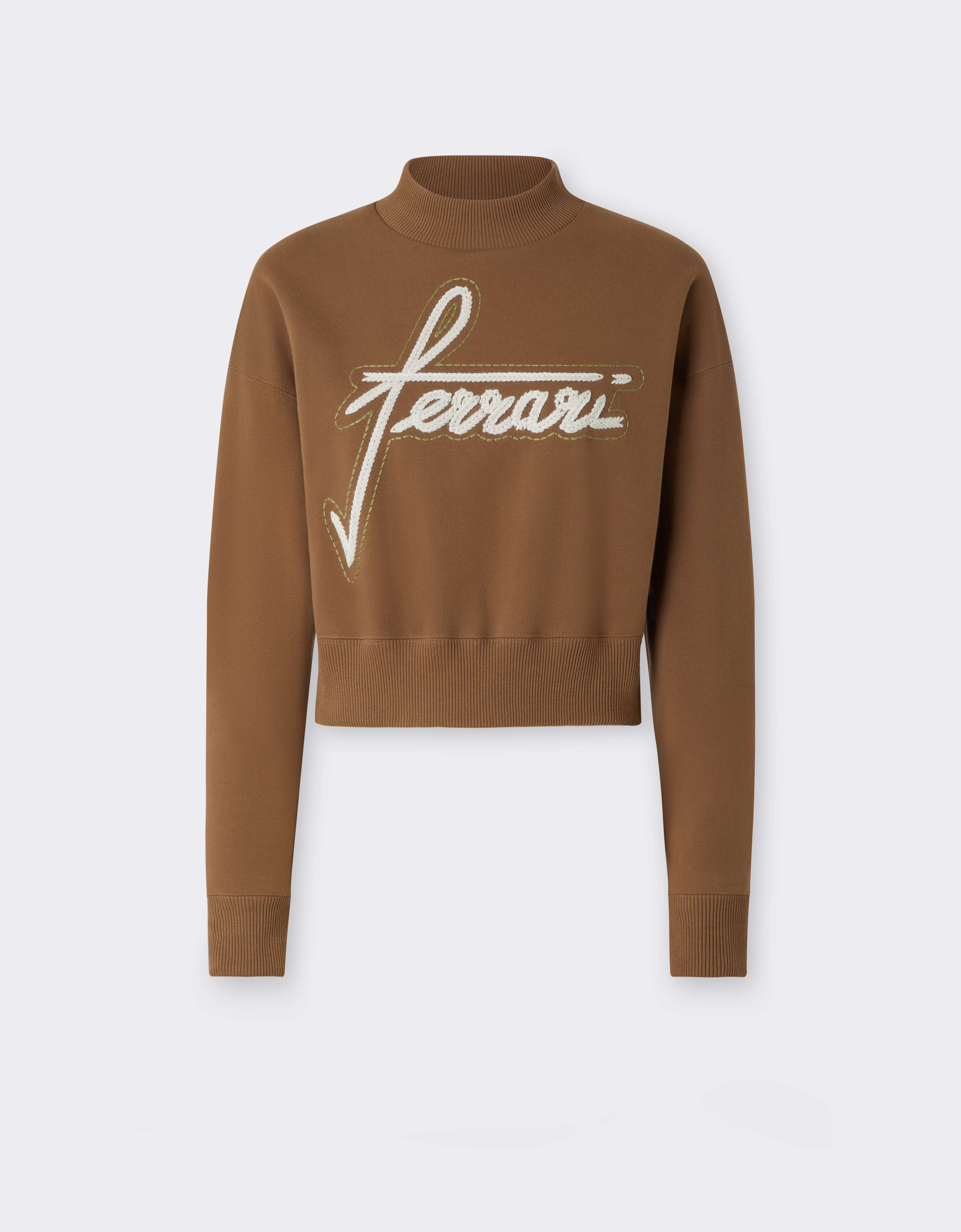 Ferrari Cotton Crew-neck Sweatshirt With Embroidery In Brown