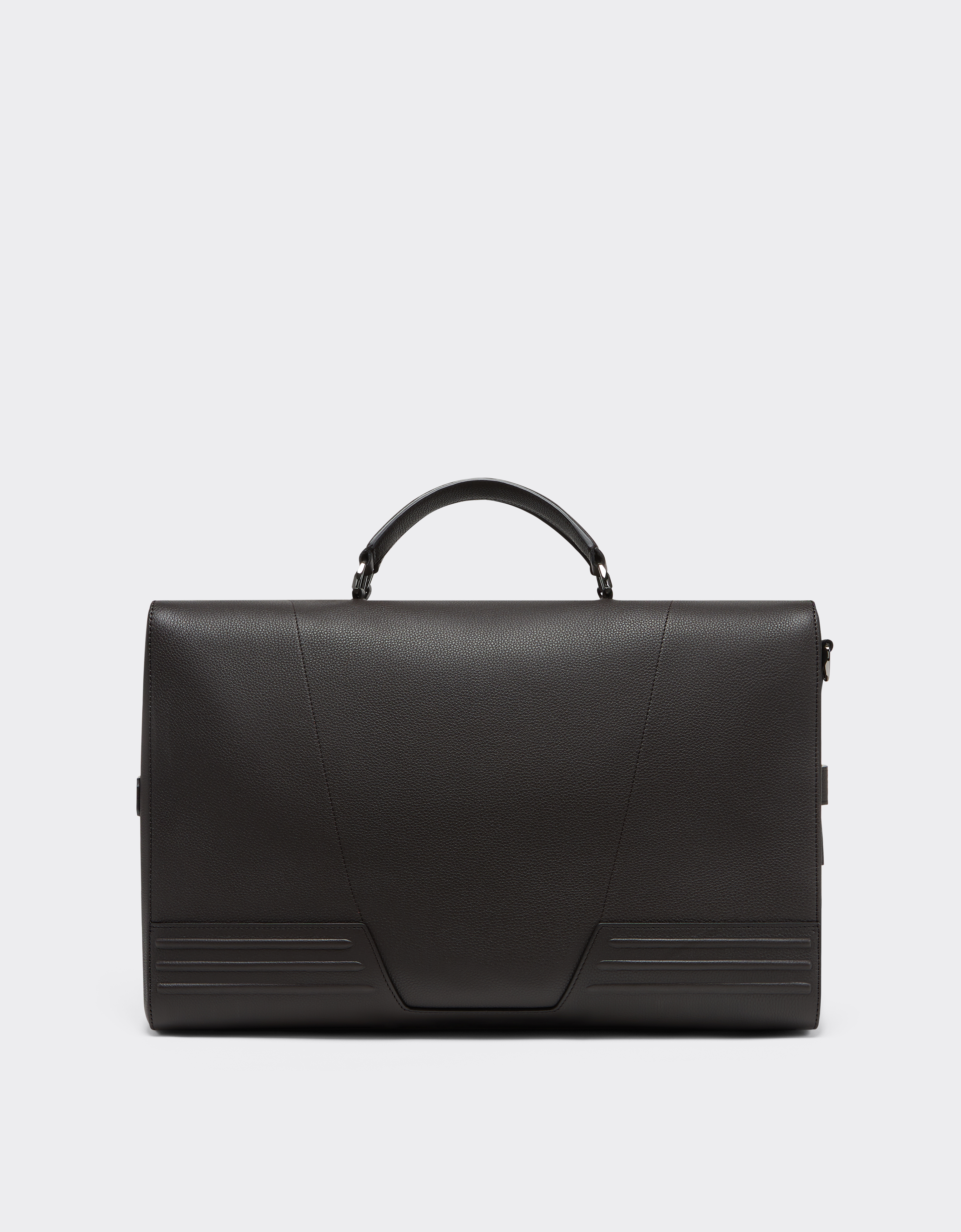 Ferrari Grained Leather Duffle Bag In Dark Brown