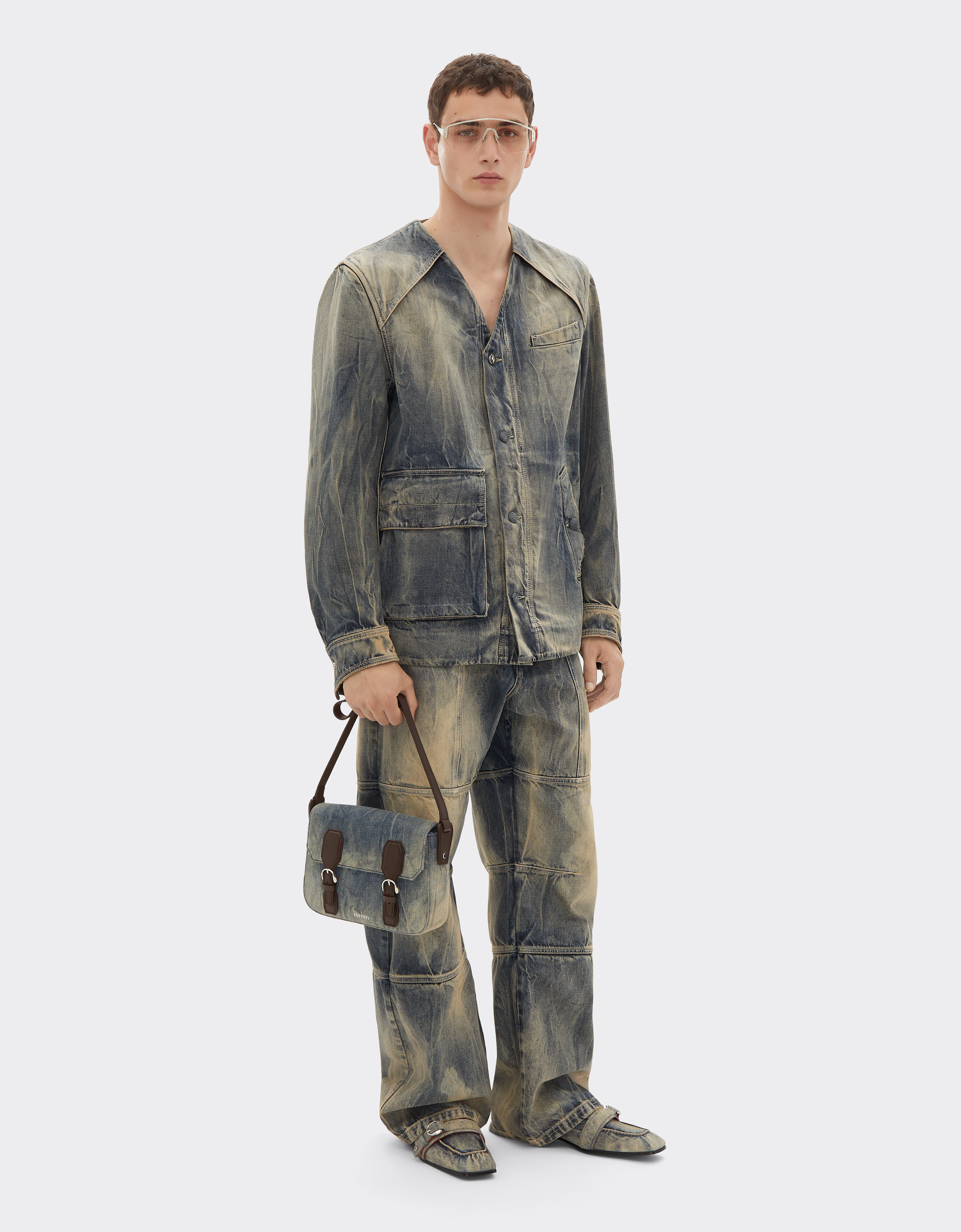  Ferrari Messenger Bag Aus Acidowaschene Denim - Male Reisetaschen Blu Denim Os 
