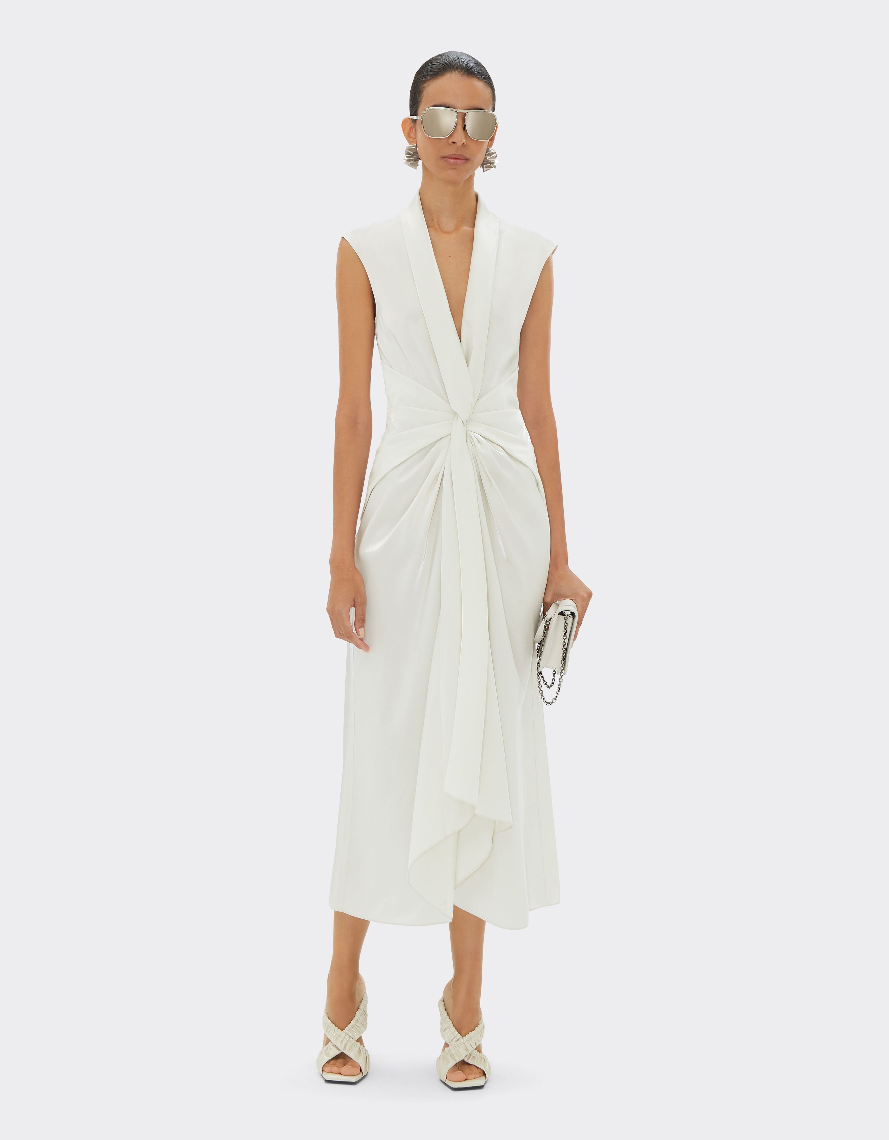 Ferrari Midi Dress In Shiny Viscose In Ecru
