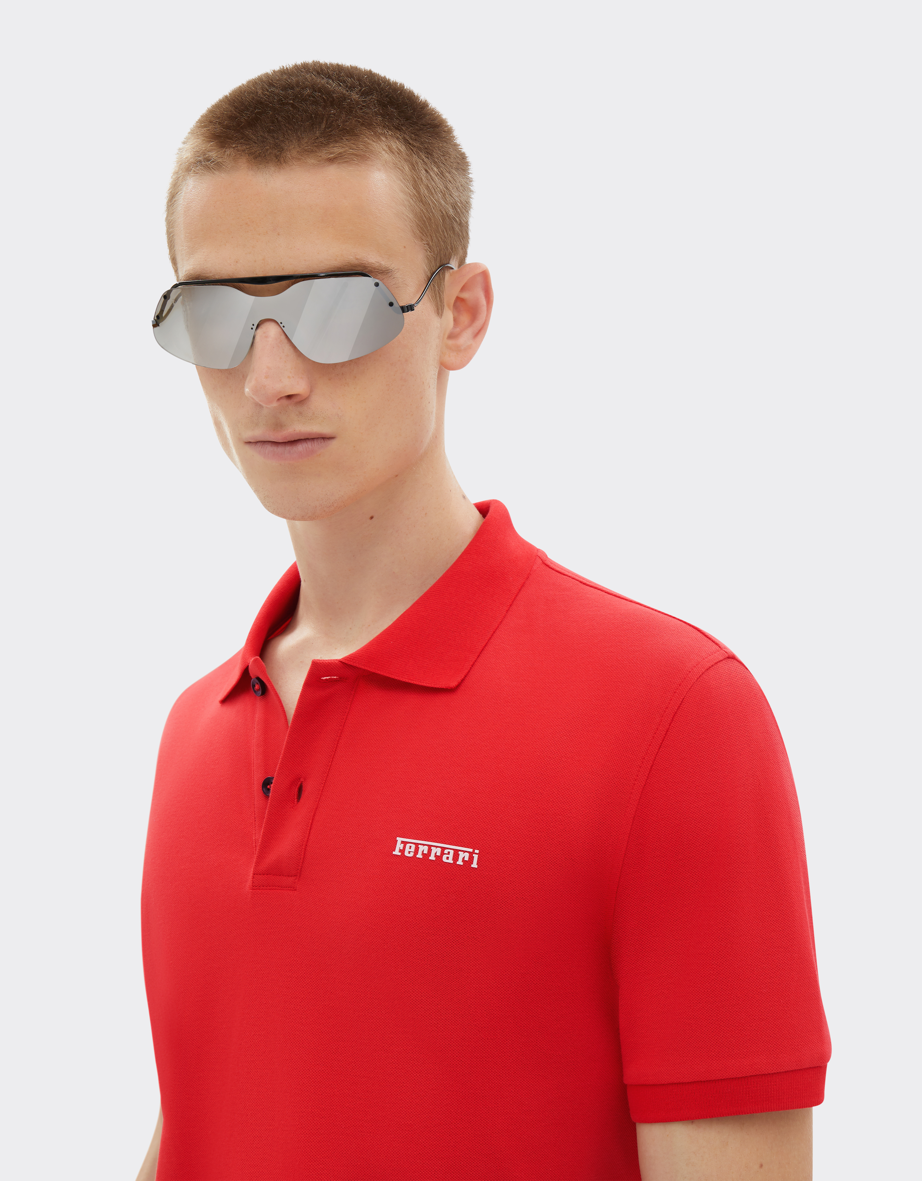 Ferrari Cotton Polo Shirt With Logo In Rosso Dino