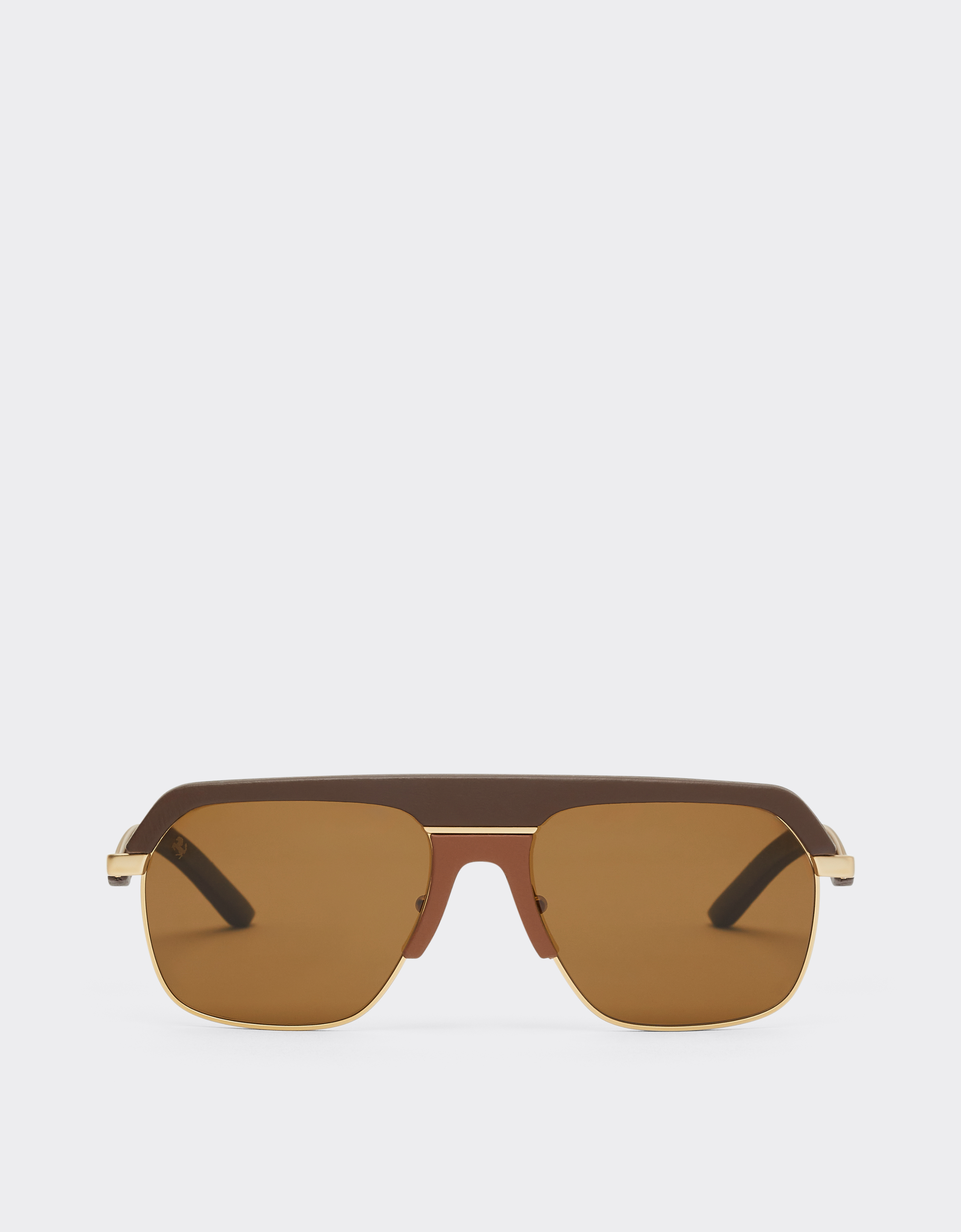 Ferrari Unisex Dark Brown Sunglasses In Matte Gold Metal With Brown Polarized Lenses - Collection Os