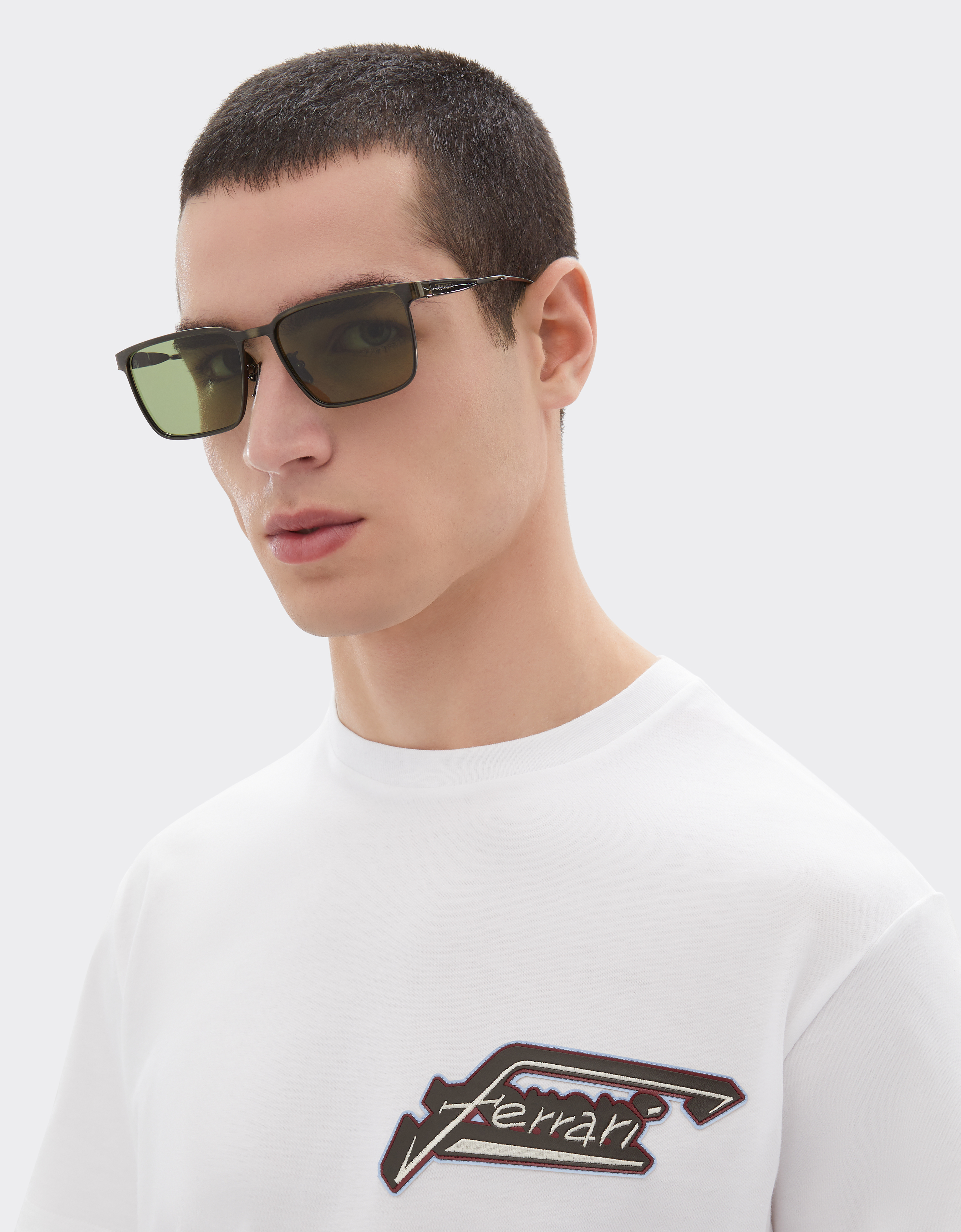  Ferrari Ferrari-sonnenbrille Aus Grauemmetall Mit Grünen Kristallgläsern - Male Sonnenbrillen Grigio Scuro Os 