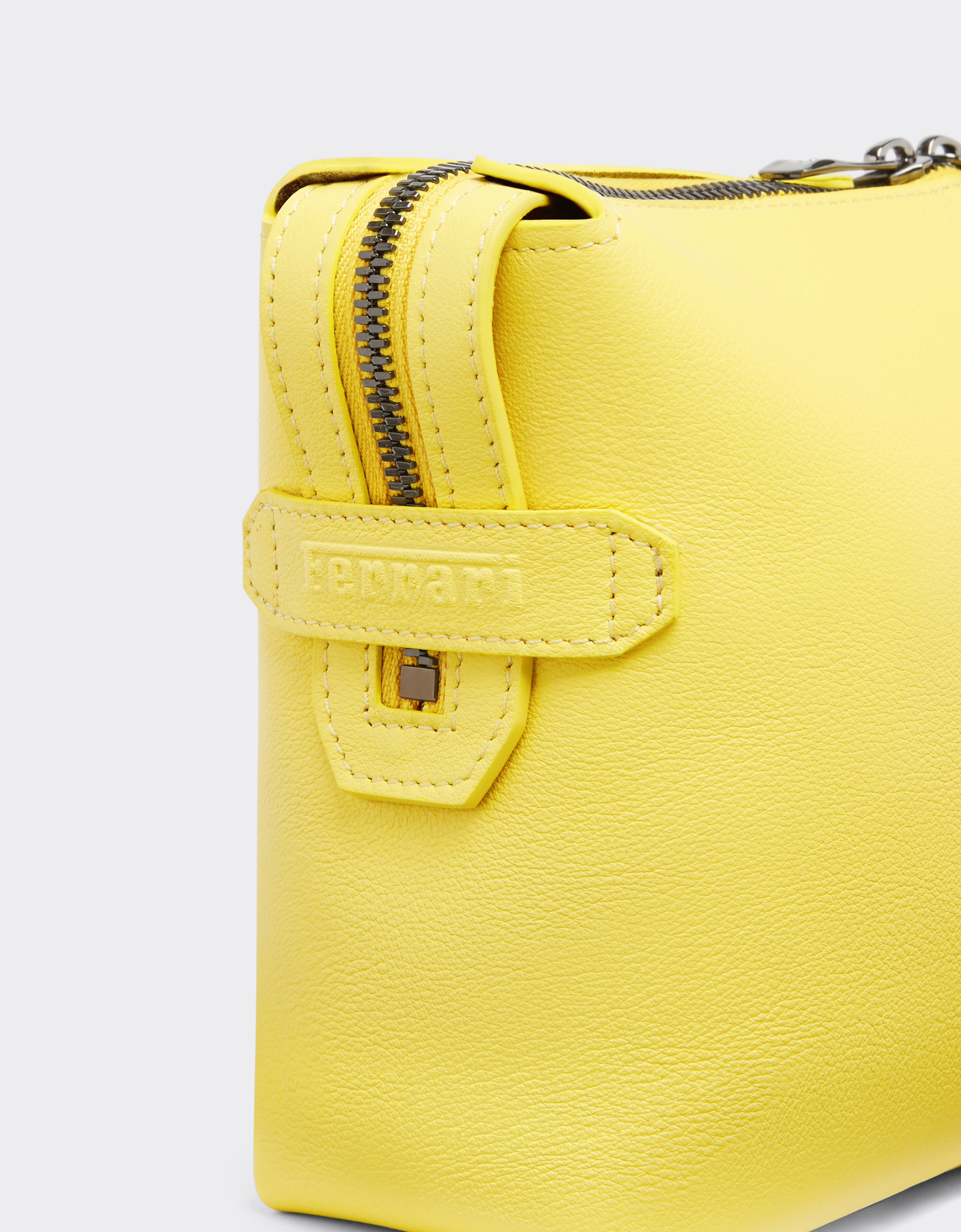 Ferrari Pouch In Tumbled Leather With Zip In Giallo Modena