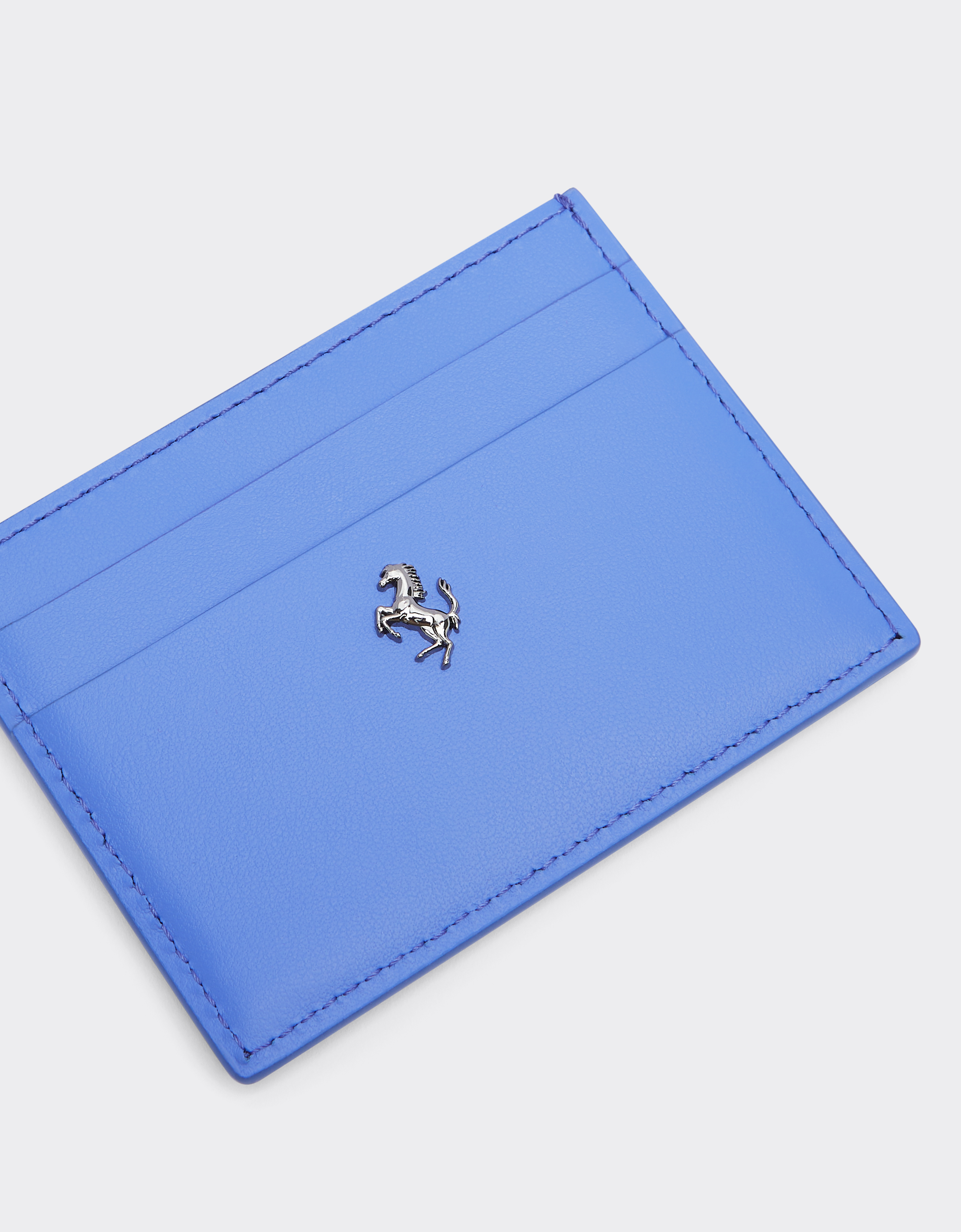Ferrari Gt Card Case In Smooth Leather In Cyan