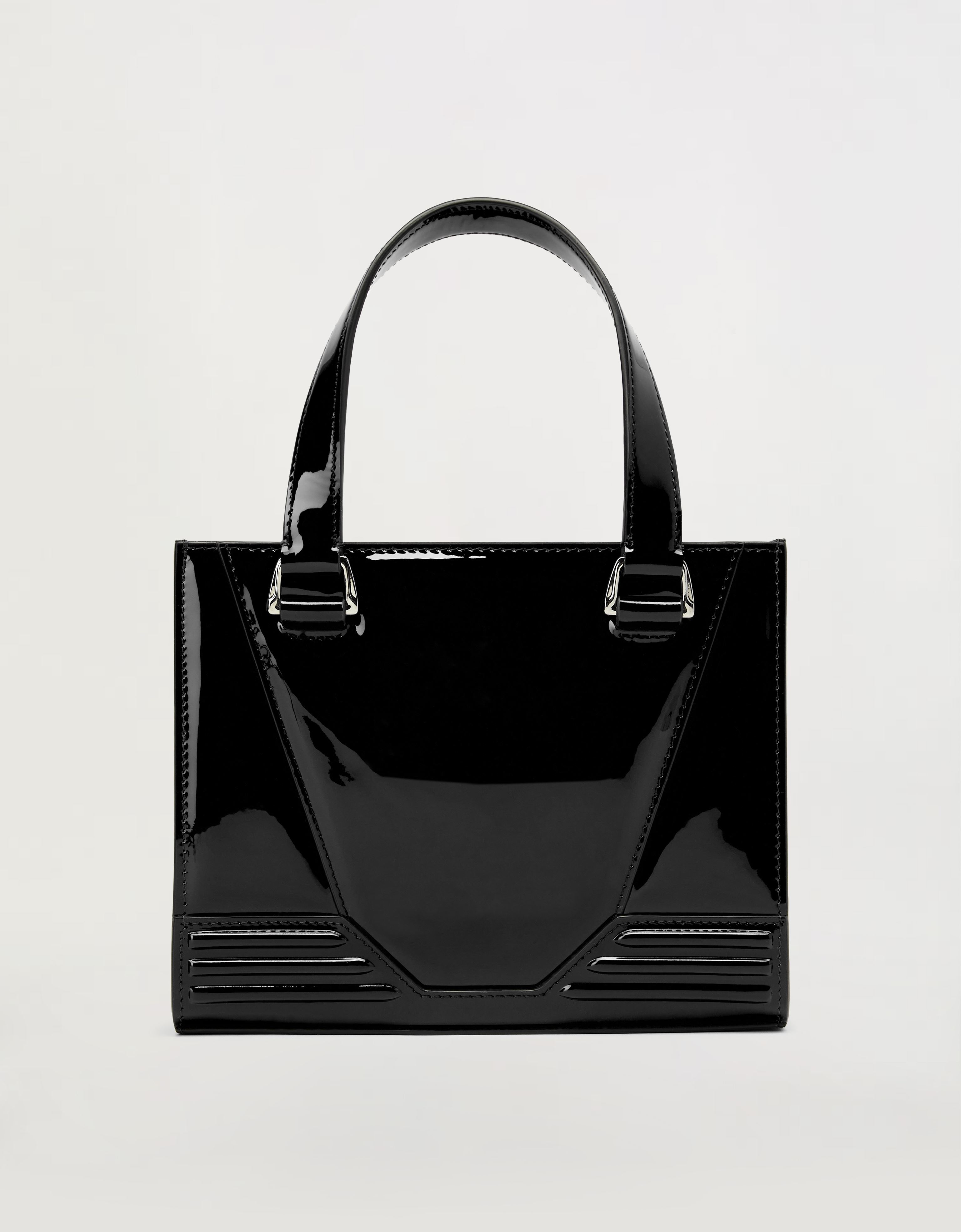 Ferrari Mini Tote Gt Bag In Glossy Patent Leather With Prancing Horse Detail In Black