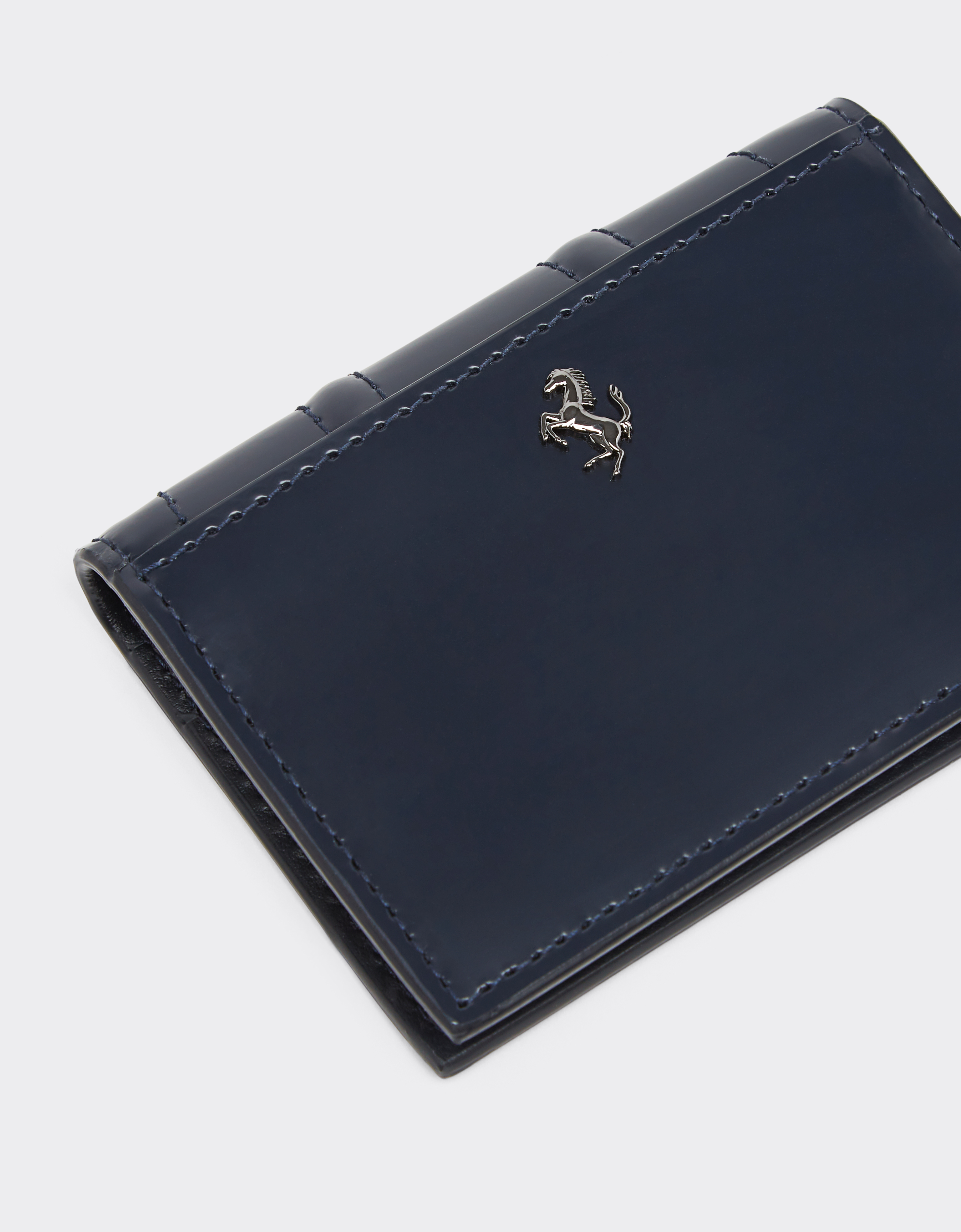 Ferrari Gt Foldable Card Holder In Brushed Leather In Navy