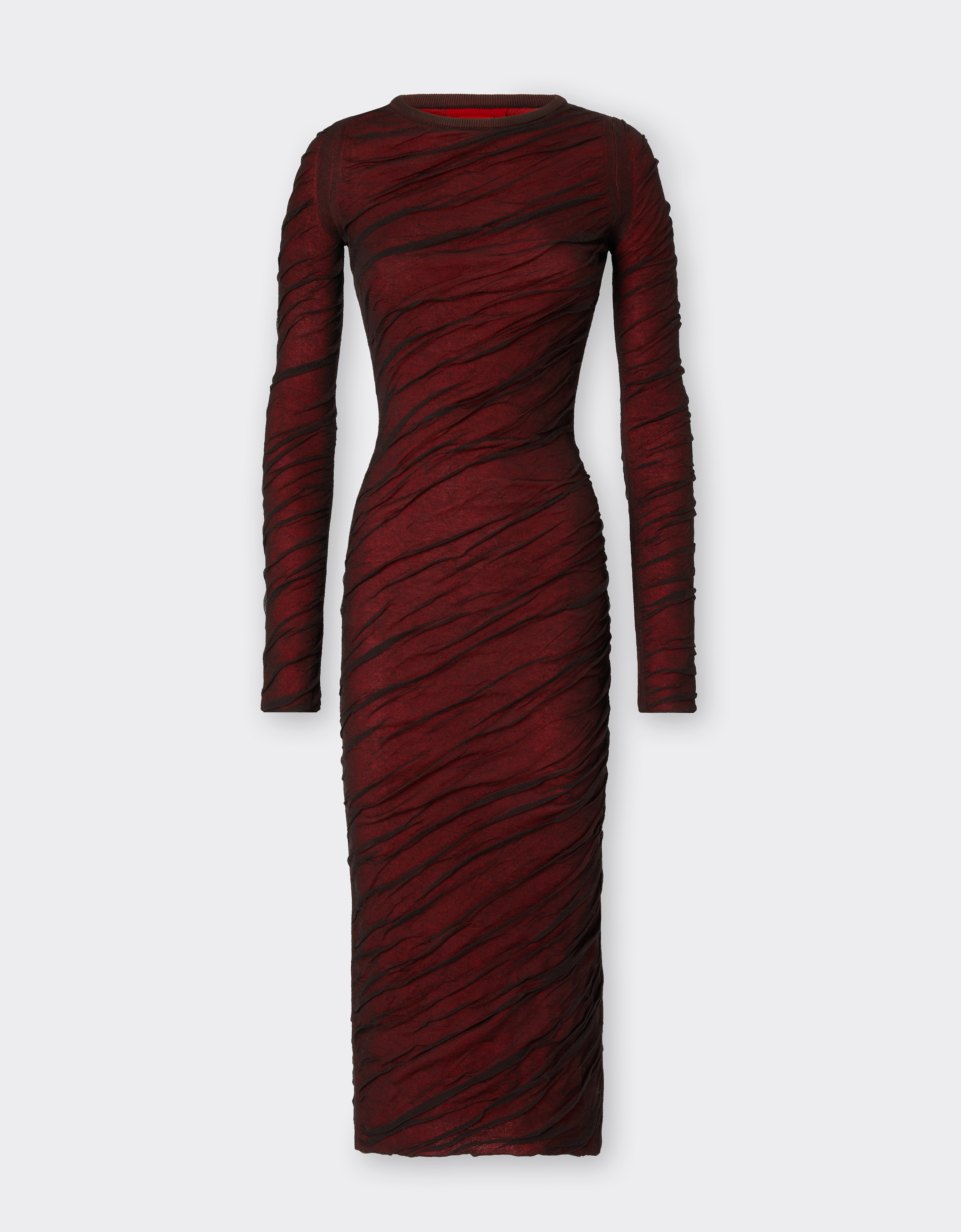 Ferrari Long-sleeved Dress In Wool And Cotton Knit In Brown