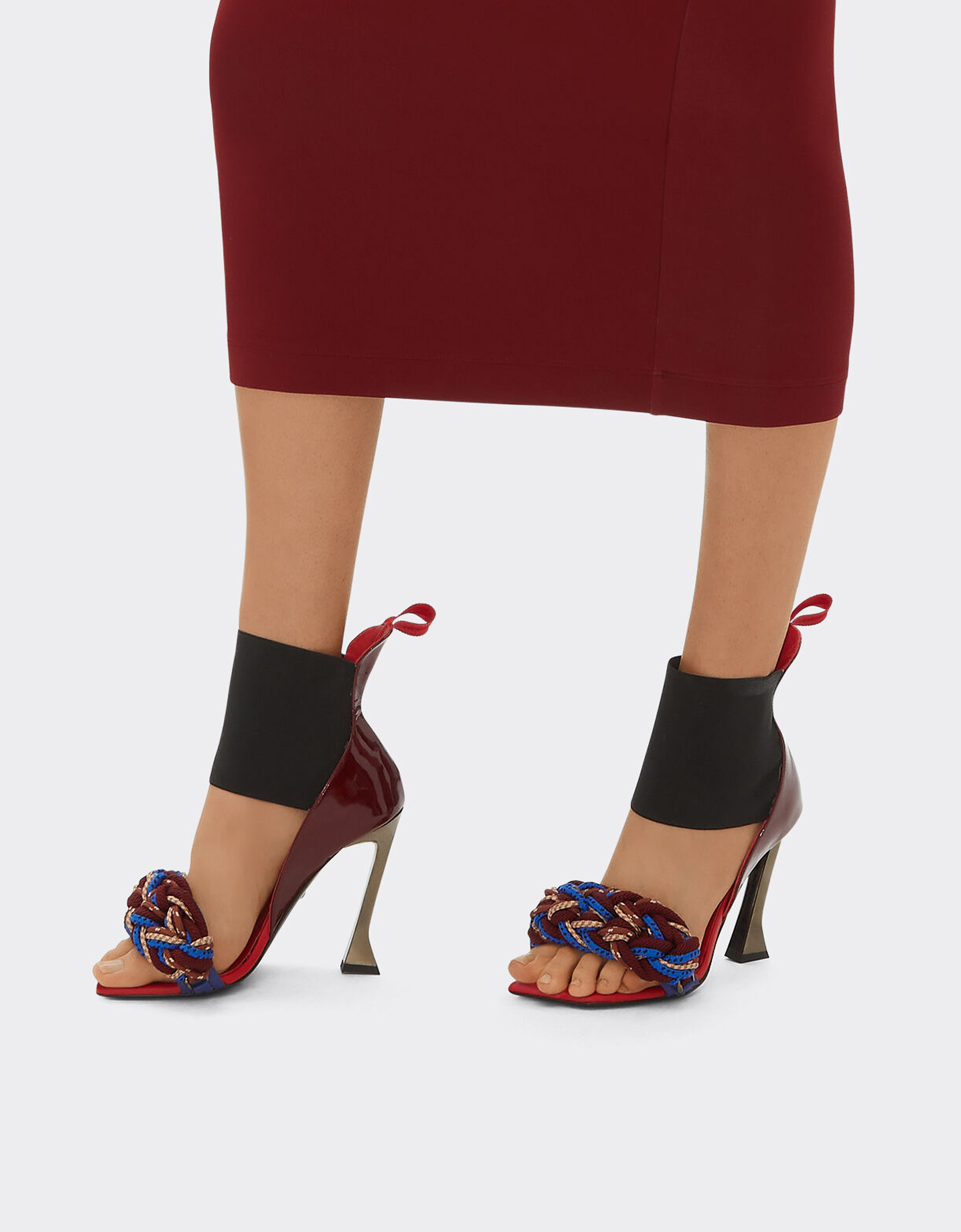 Shop Ferrari Patent Leather Sandals With Scoubidou Detail In Burgundy